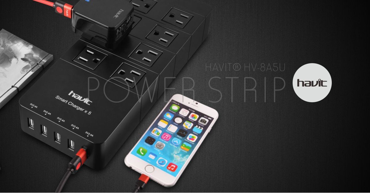 HAVIT HV-8A5U 8 prises secteur parasurtenseur/multiprise/chargeur mural avec 5 Ports de charge USB à charge rapide