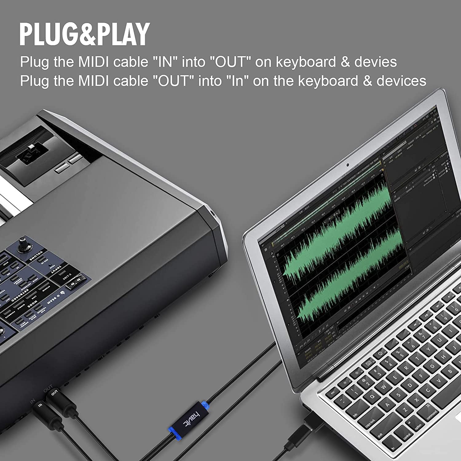 HAVIT EMD-62 5 Pin MIDI in-Out Cable with Type-C to USB Adapter