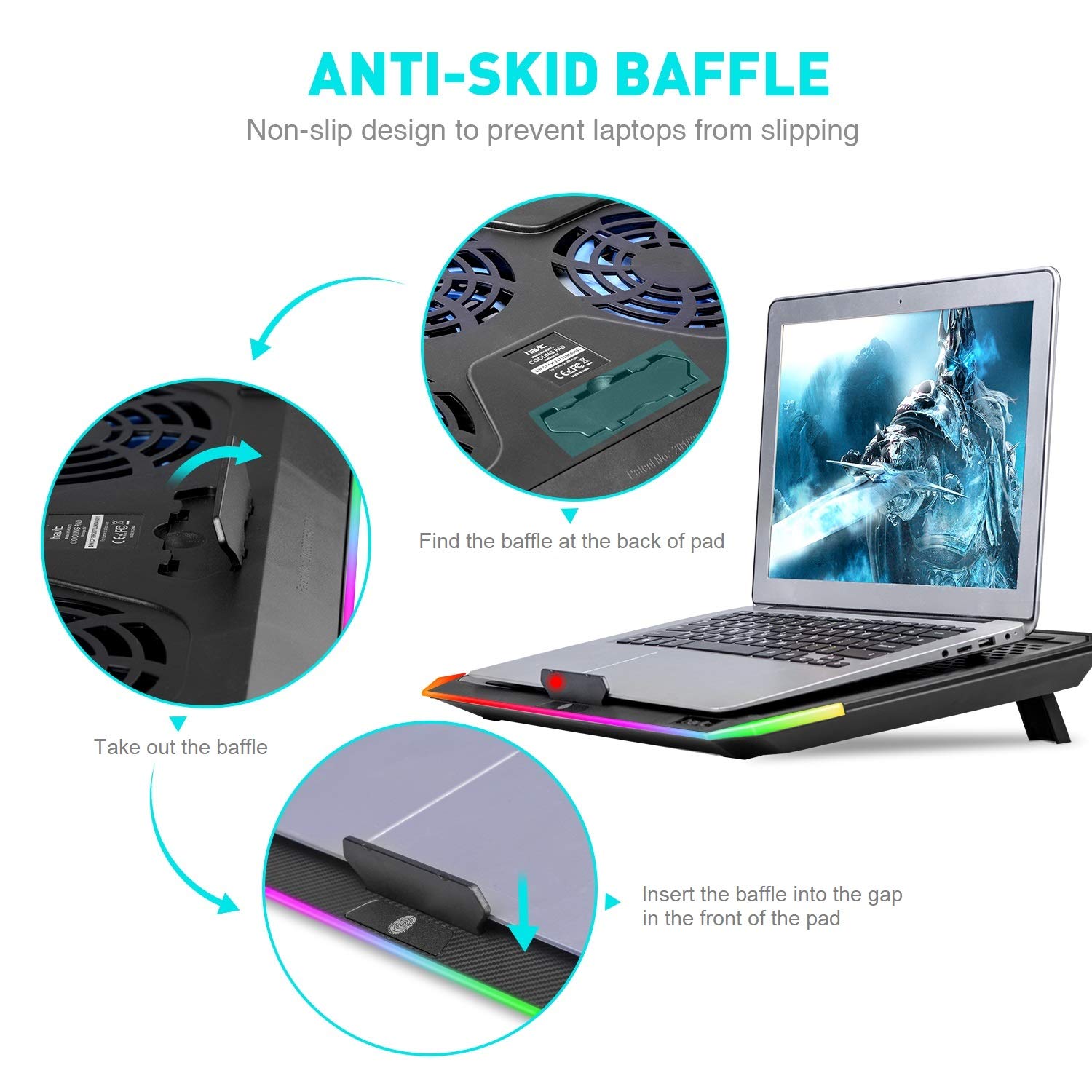 HAVIT F2073 Gaming Laptop Cooling Pad for 15.6-17 Inch Laptop with RGB Backlight & Touch Control