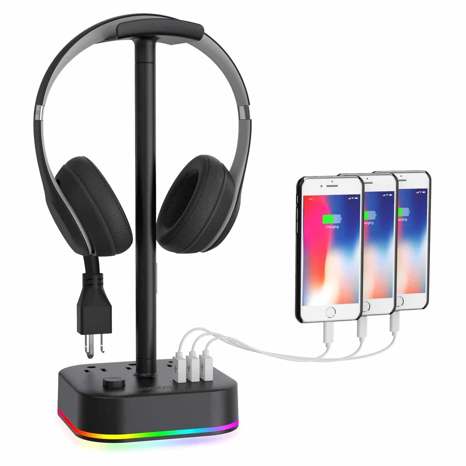 HAVIT DPM05 RGB Headset Stand with 3 USB Charging Ports & 3 Power Outlets  【US Only】