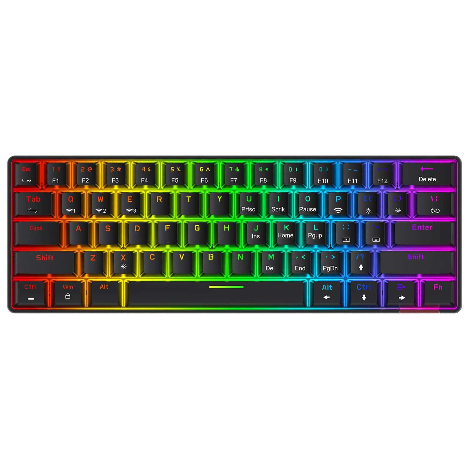 HAVIT KB255GCM Wireless 60% Mechanical Keyboard with 61 keys, Rainbow Backlit, Bluetooth 5.0 / Wired Modes