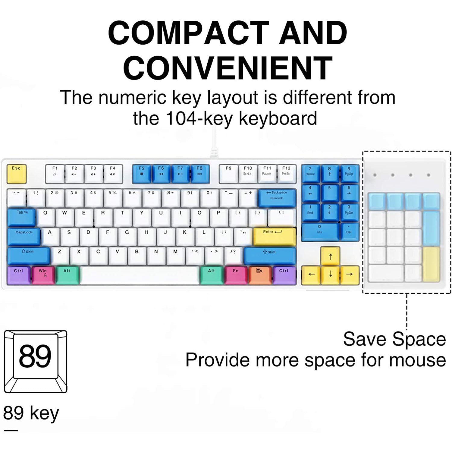 HAVIT KB487L TKL Mechanical Keyboard with 89 Keys PBT Keycaps