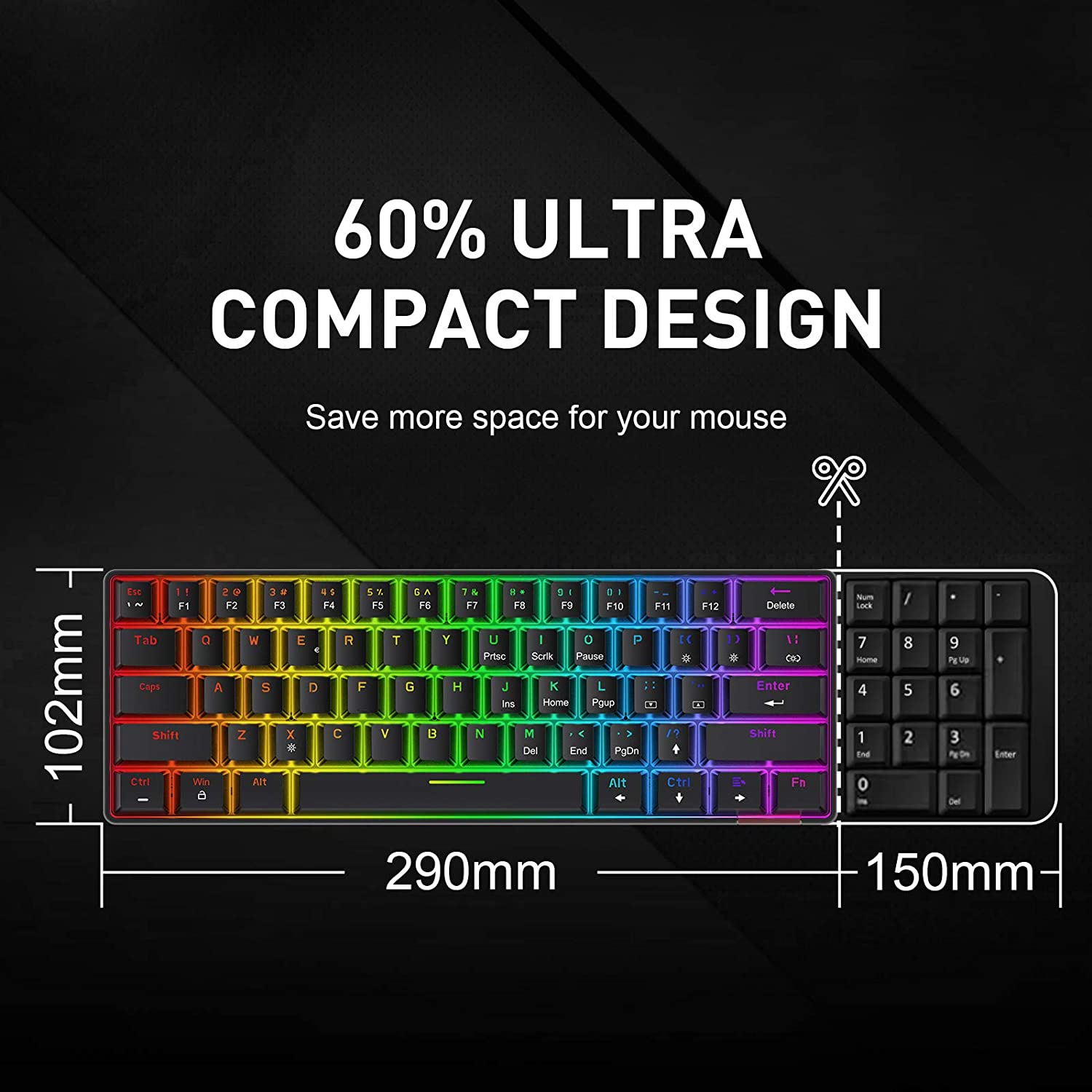 HAVIT KB611CM 60% Mechanical Keyboard & Programmable RGB Mouse Combo - 61 Keys Wired Type-C Backlit