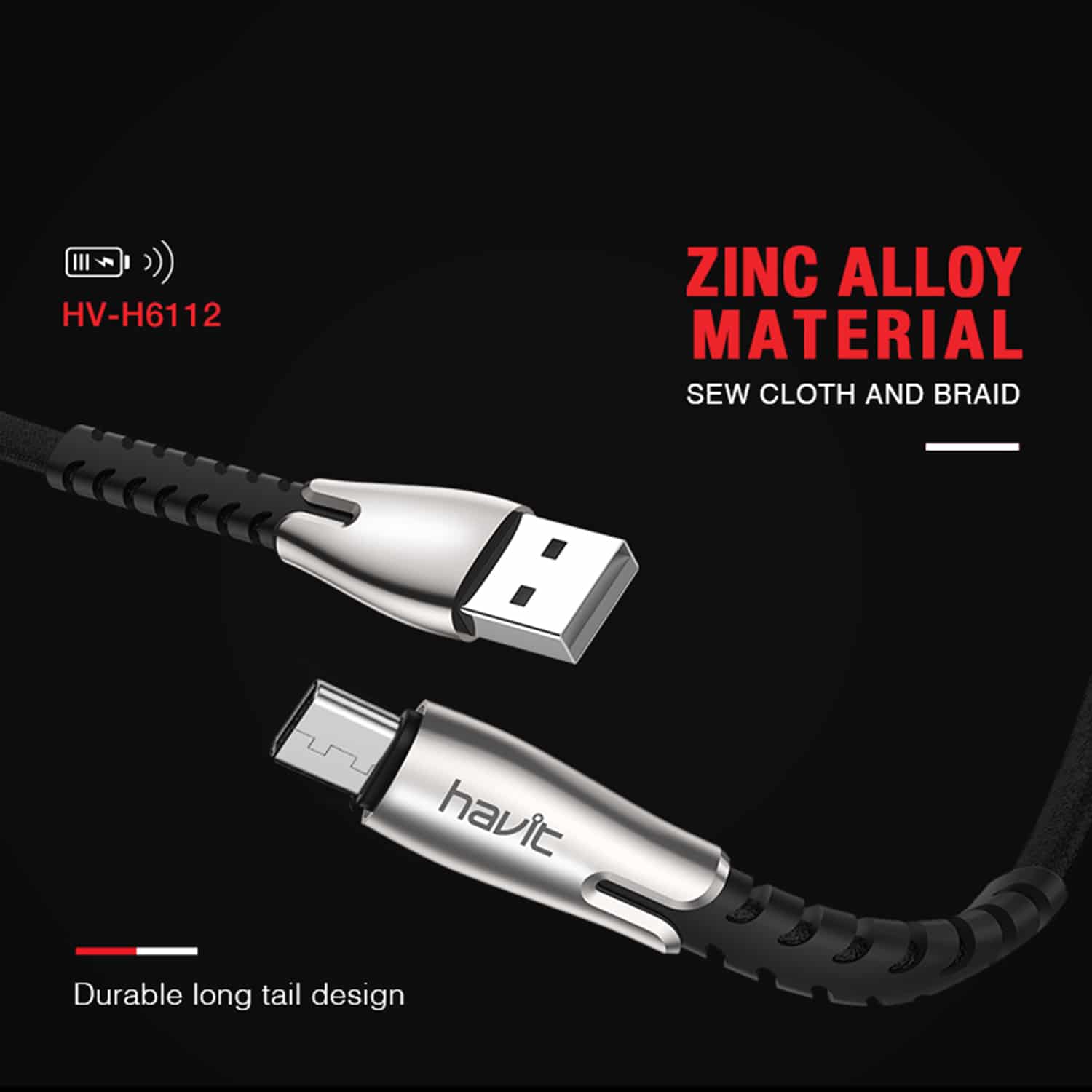 HAVIT HV-H6112 USB 2.0 A-Male to Micro B Charger Cable, Fast Charging, Silver