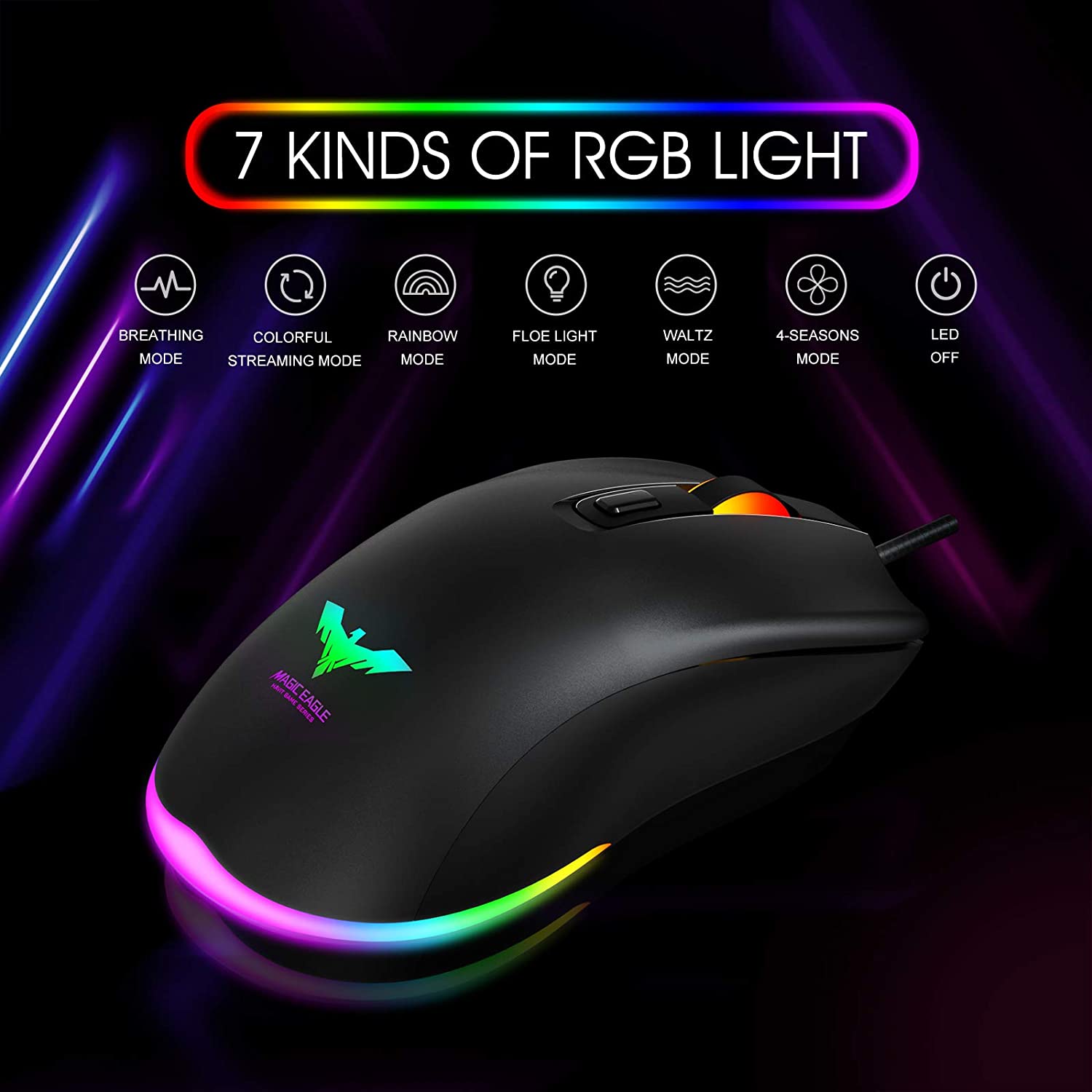 HAVIT MS732 RGB Gaming Mouse with 6400 DPI, Programmable, 7 Color Backlights, 6 Buttons (2020 Version)