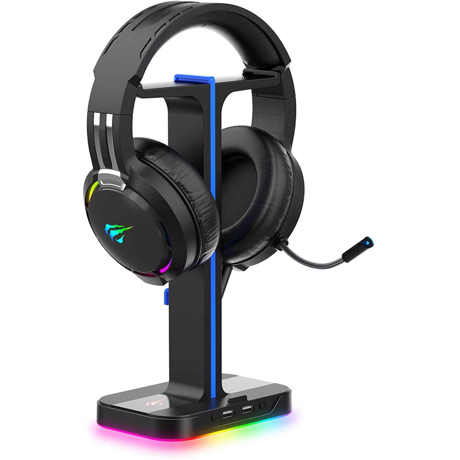 HAVIT TH650A RGB Gaming Headset & Dual Hanger Headphone Stand Set with Phone Holder & 2 USB Ports