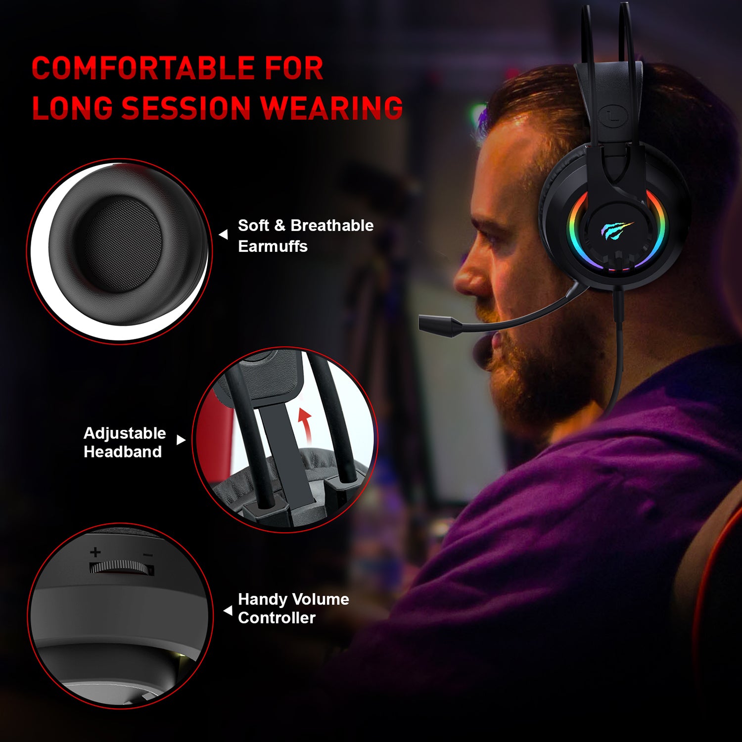 HAVIT H2020D RGB Gaming Headset with Stereo Surround Sound & Volume Control