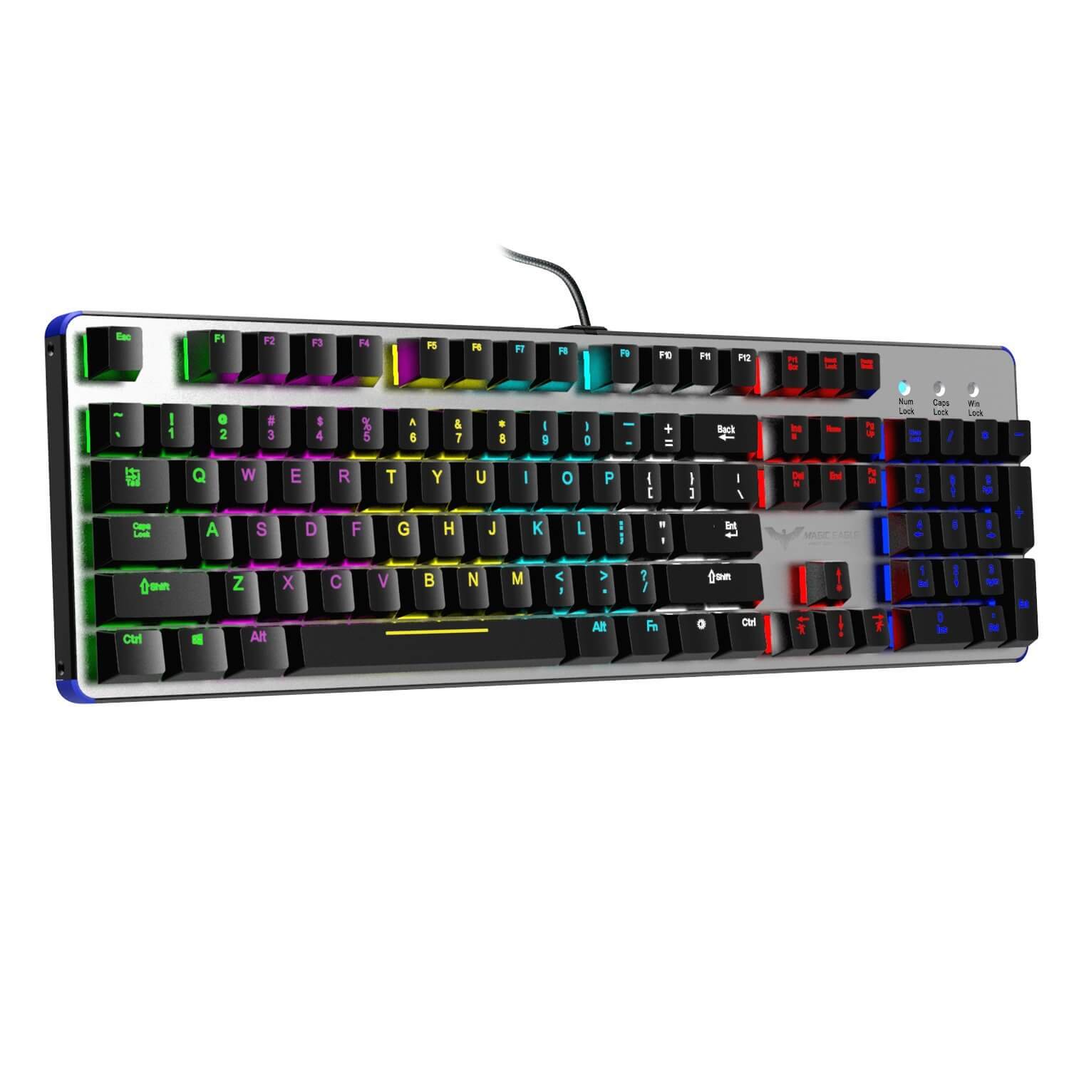 HAVIT HV-KB366L RGB Backlit Mechanical Gaming Keyboard, Blue Switch, NKRO, Metal, Silver