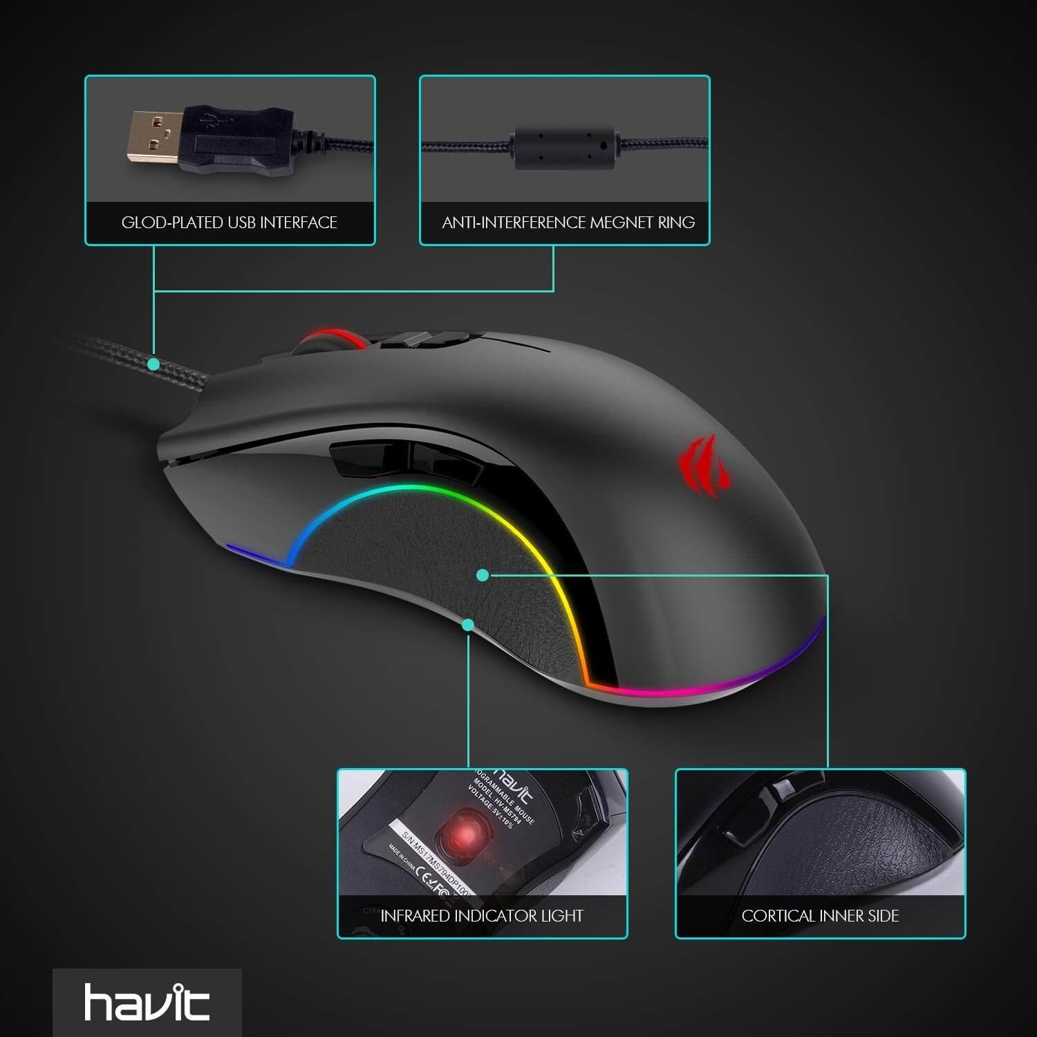 HAVIT HV-MS794 Programmable Gaming Mouse with 4000DPI & RGB Backlit