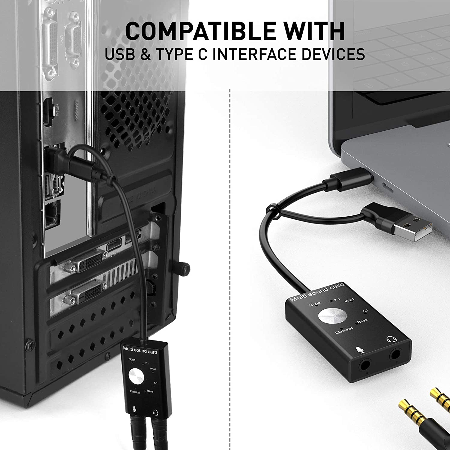 HAVIT HV-SD1039 Audio Adapter External USB Sound Card with 3.5mm Headphone and Microphone Jack