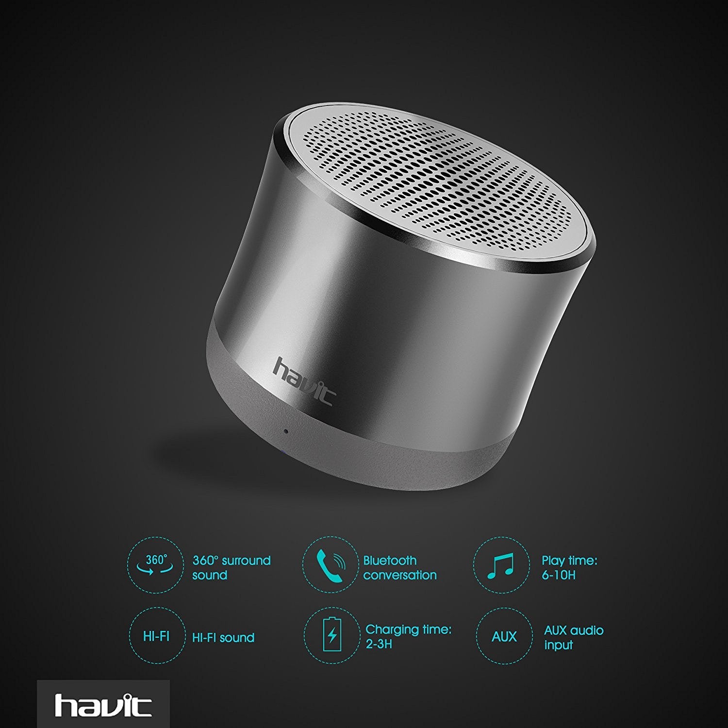 HAVIT HV-SK560BTスーパーバスポータブルスピーカー、Bluetooth 4.1、メタル