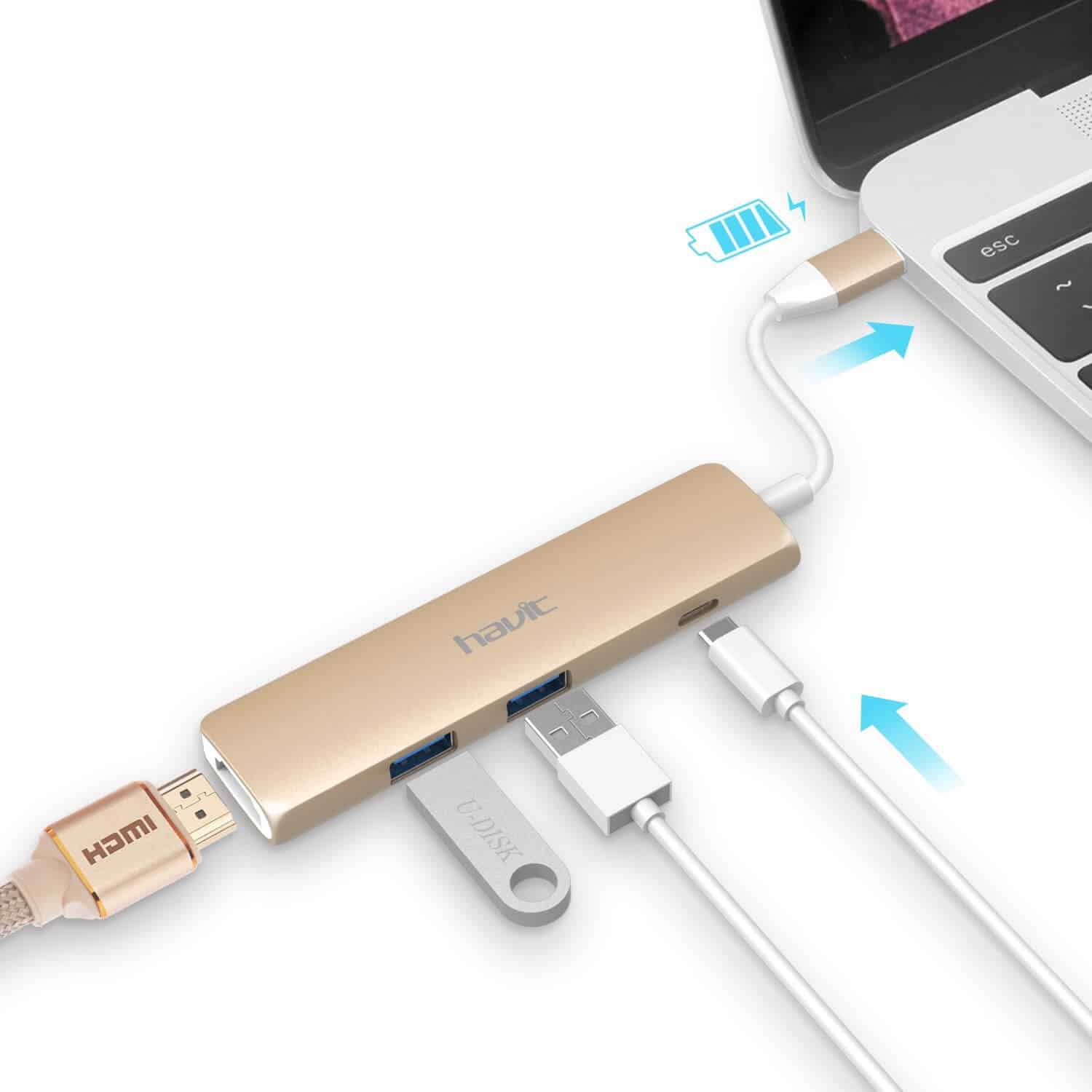 HAVIT HV-TPC78 3-In-1 USB Type-Cハブ、USB 3.0、HDMI、およびPD充電付き