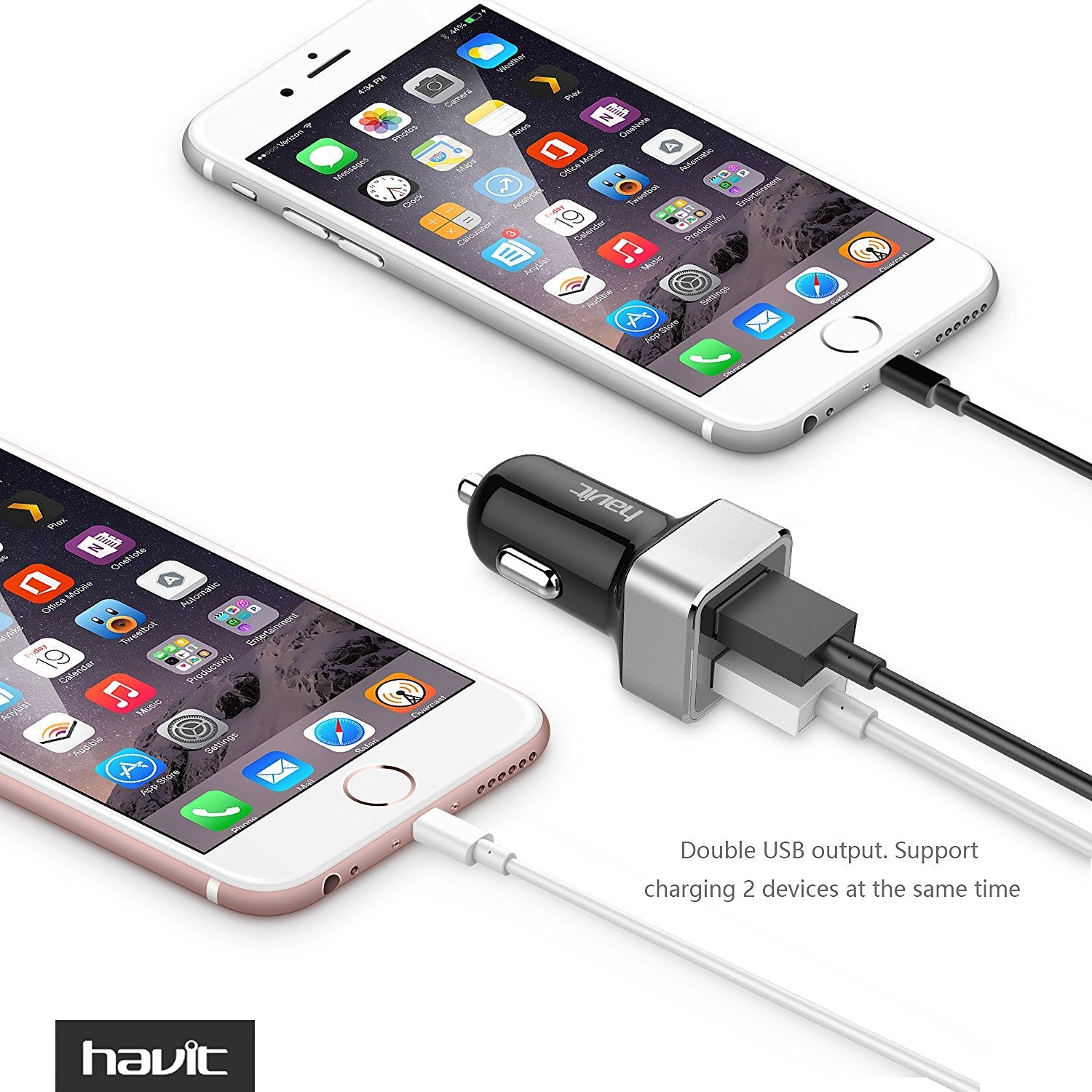 HAVIT HV-UC264 2.4AデュアルポートUSBカーチャージャー