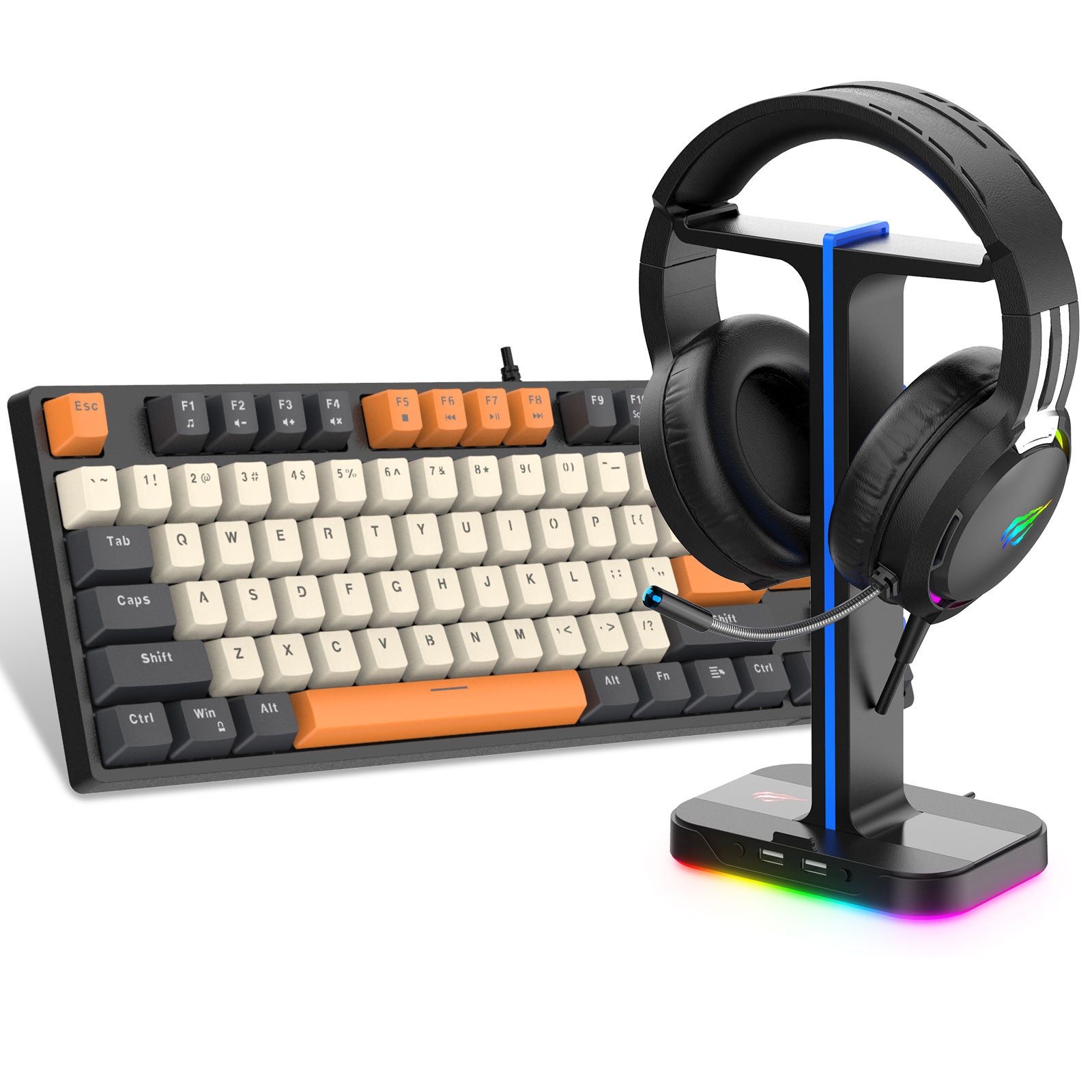 HAVIT KB487L Mechanical Keyboard Gaming Kit with Mouse + Mouse Pad +Headset + Headset Stand Combo