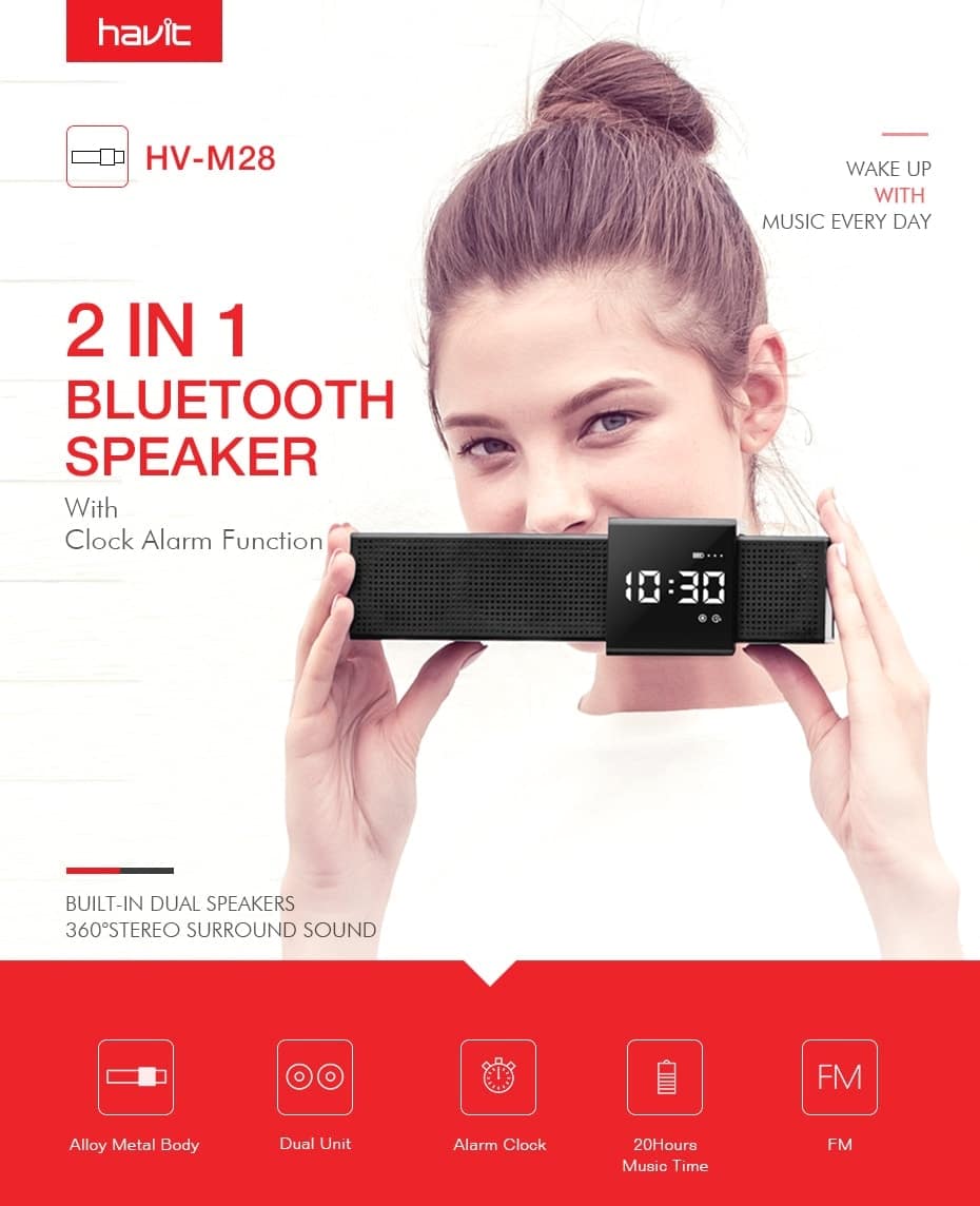 Réveil avec haut-parleur Bluetooth M28 avec radio FM et micro intégré 