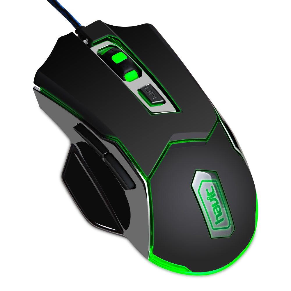 HAVIT HV-MS720 USB Wired LED Optical Gaming Mouse with Green Breathing Light, 6 Buttons