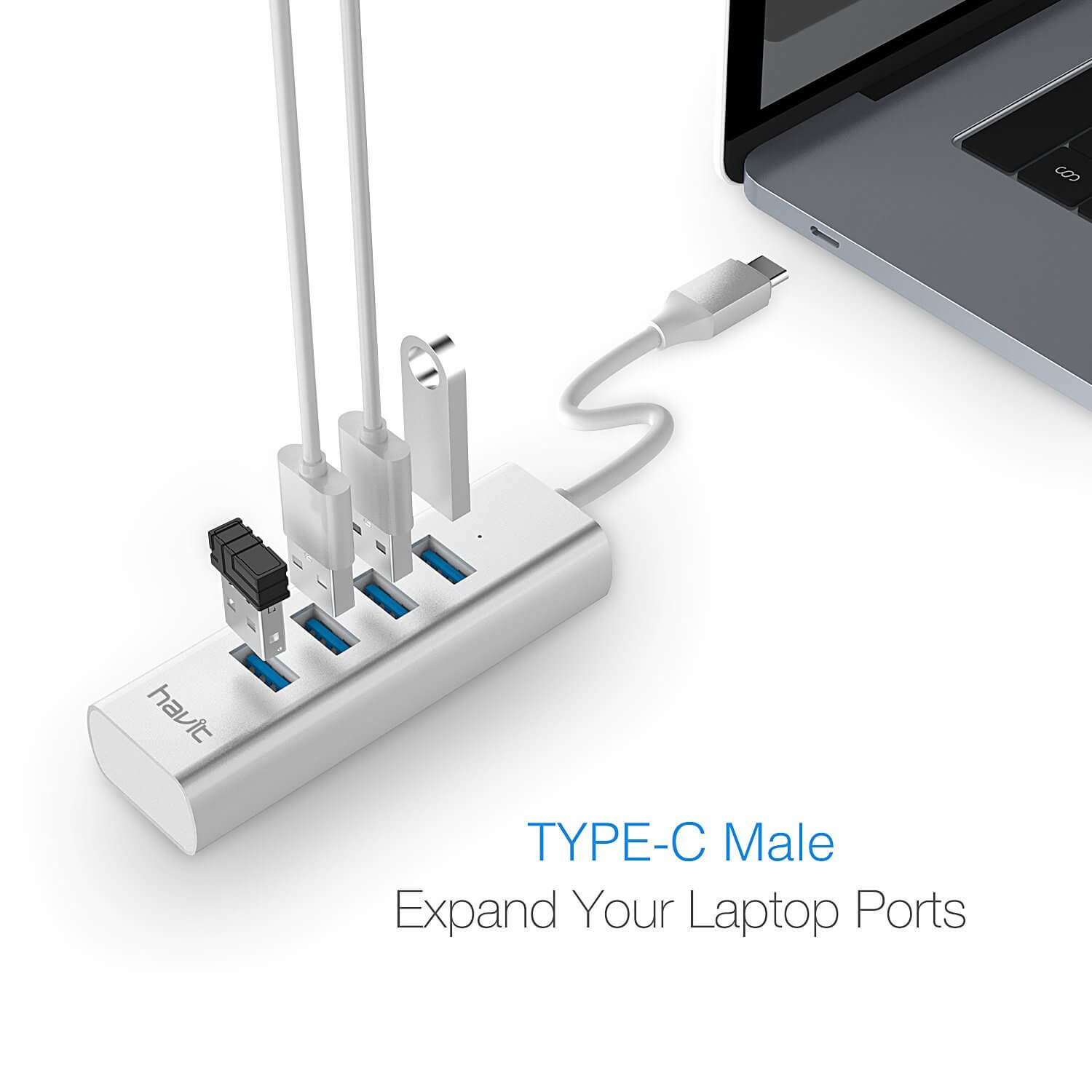 HAVIT T91 USB C to USB 3.0 Hub with TYPE-C PD Female port