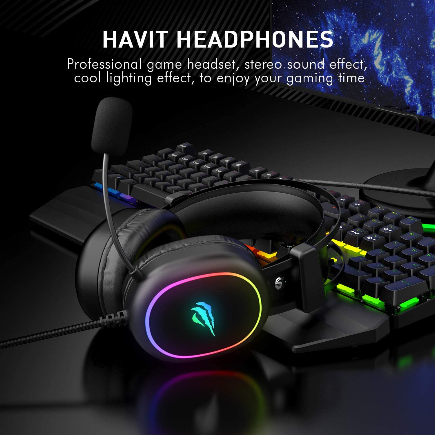 HAVIT H2016D RGB Wired Gaming Headset with Stereo Surround Sound and HD Mic