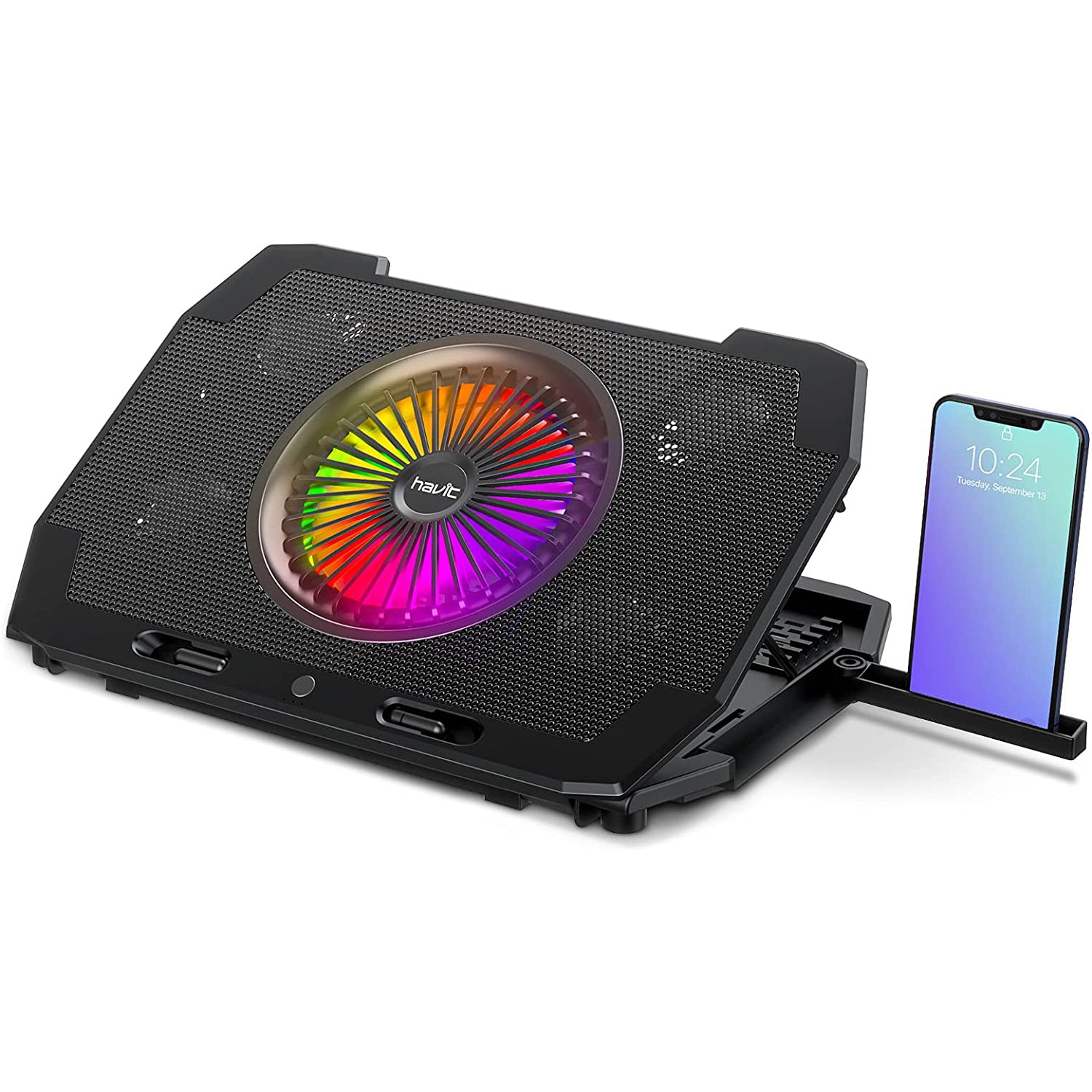 HAVIT G90 RGB Laptop Cooling Pad for 13-17.3 Inch Laptop with Phone Stand & 6 Height Adjustable Cooling Stand