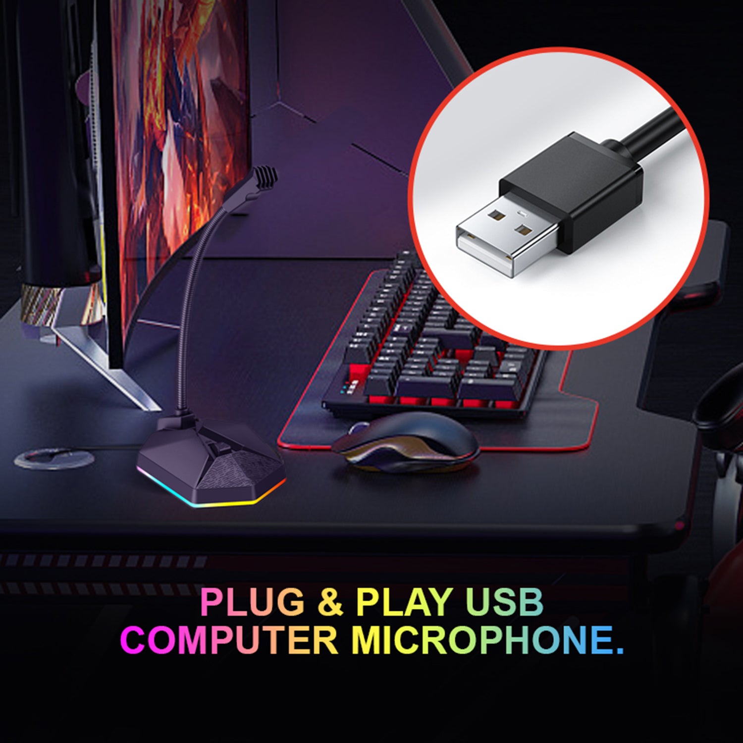 HAVIT GK57 USB Computer Microphone with RGB Gaming Light & Adjustable Neck