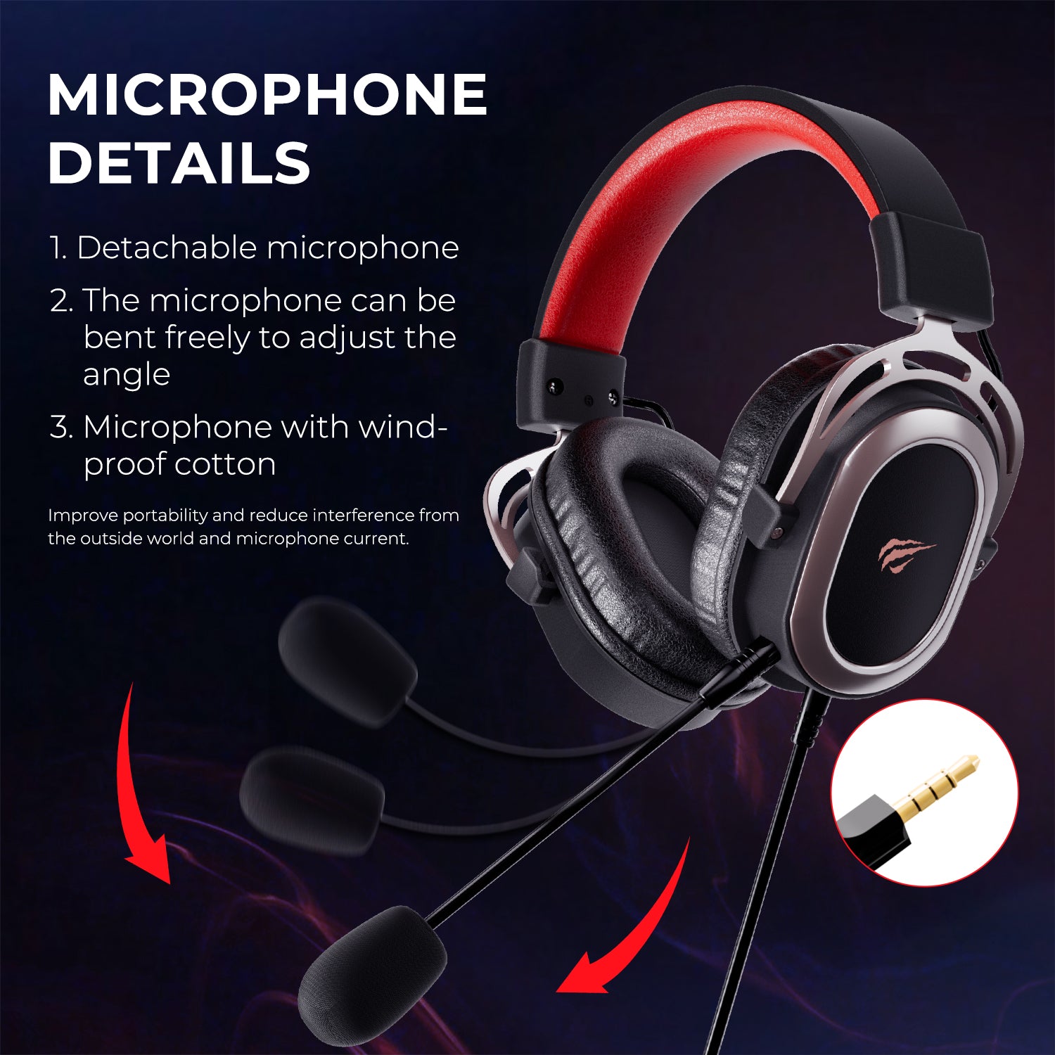 HAVIT H2008D Wired Gaming Headset with 3.5mm Plug 50mm Drivers Surround Sound HD Detachable Mic