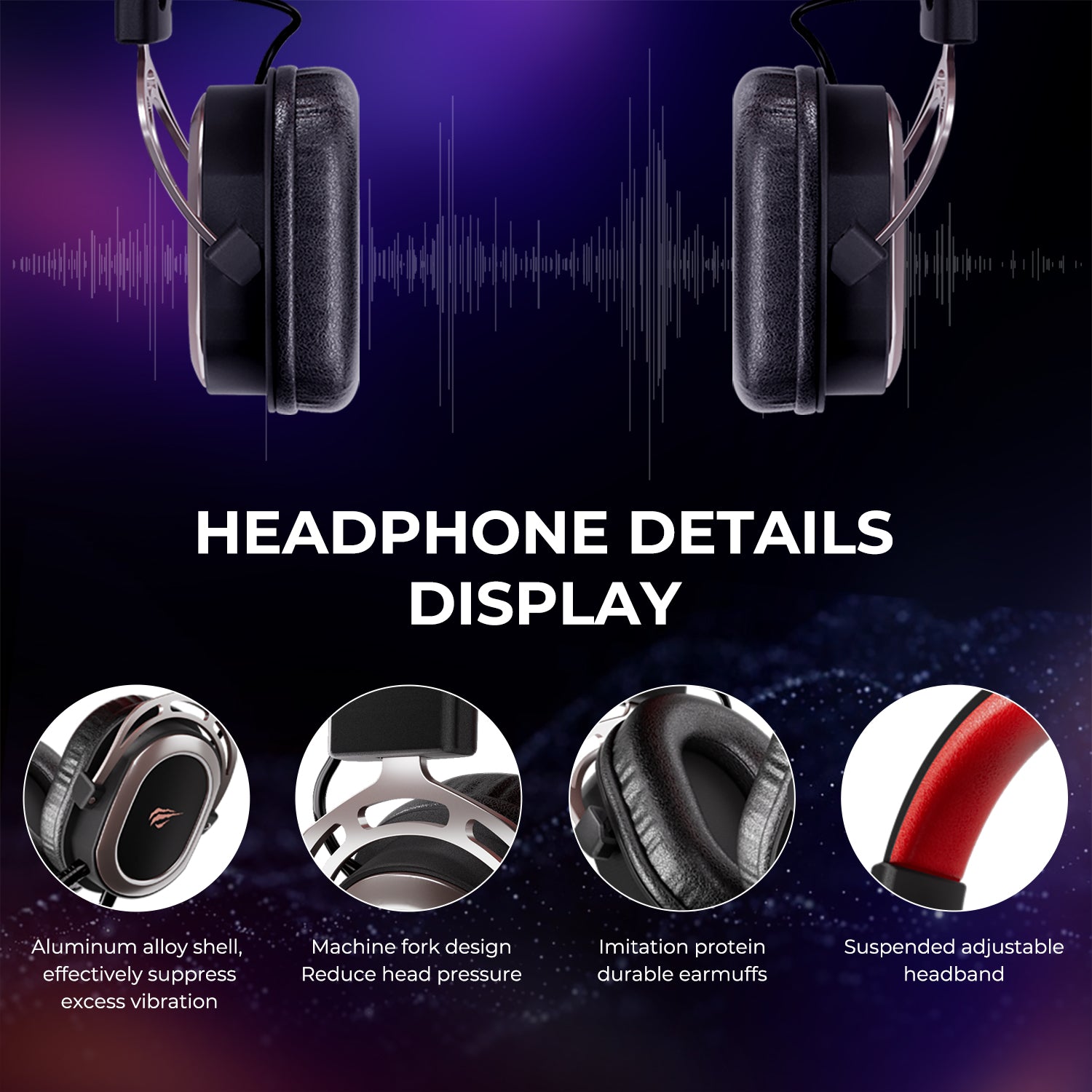 HAVIT H2008D Wired Gaming Headset with 3.5mm Plug 50mm Drivers Surround Sound HD Detachable Mic