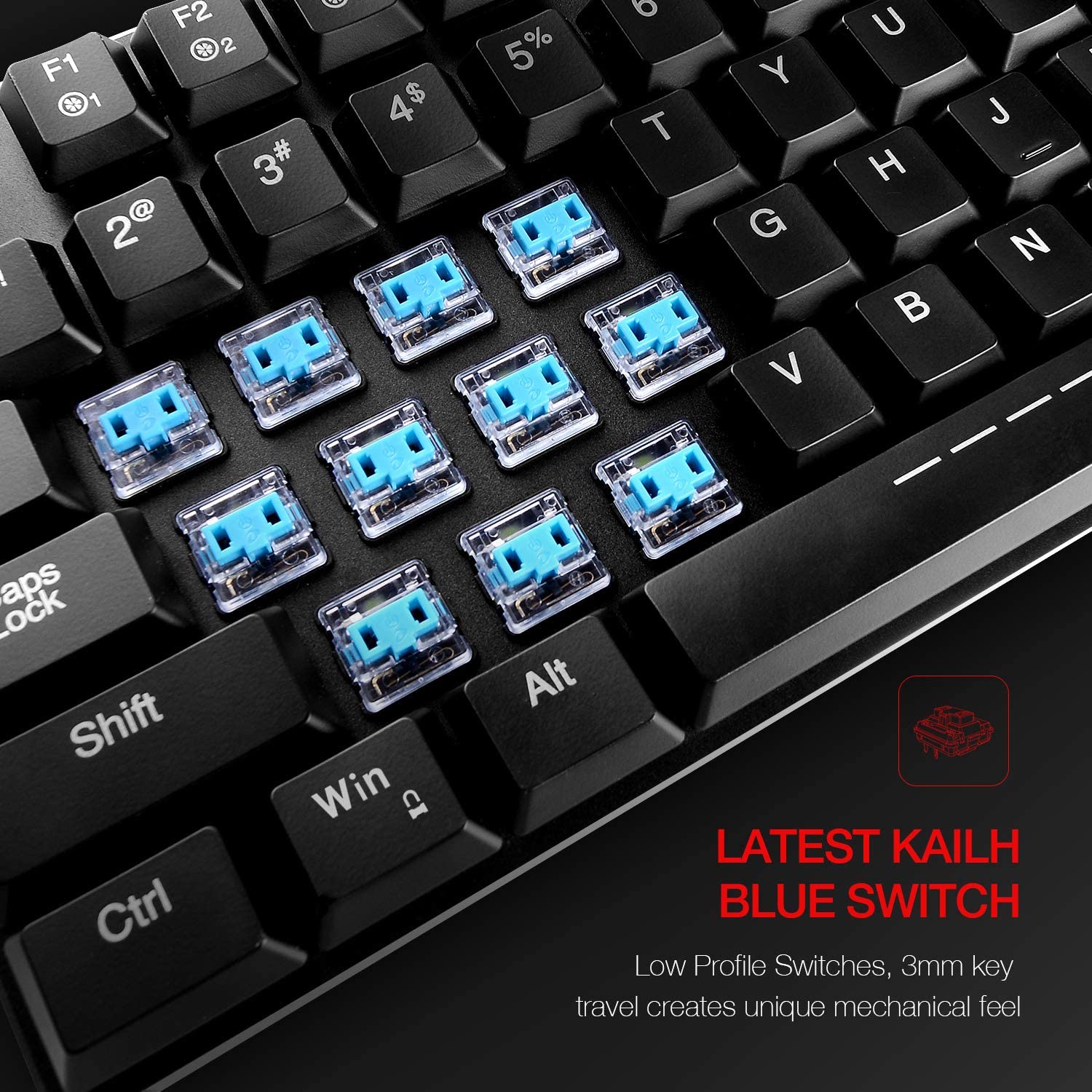 HAVIT HV-KB395L Low-Profile-Mechanische Tastatur, 104 Tasten, programmierbar, RGB, Kailh PG1350