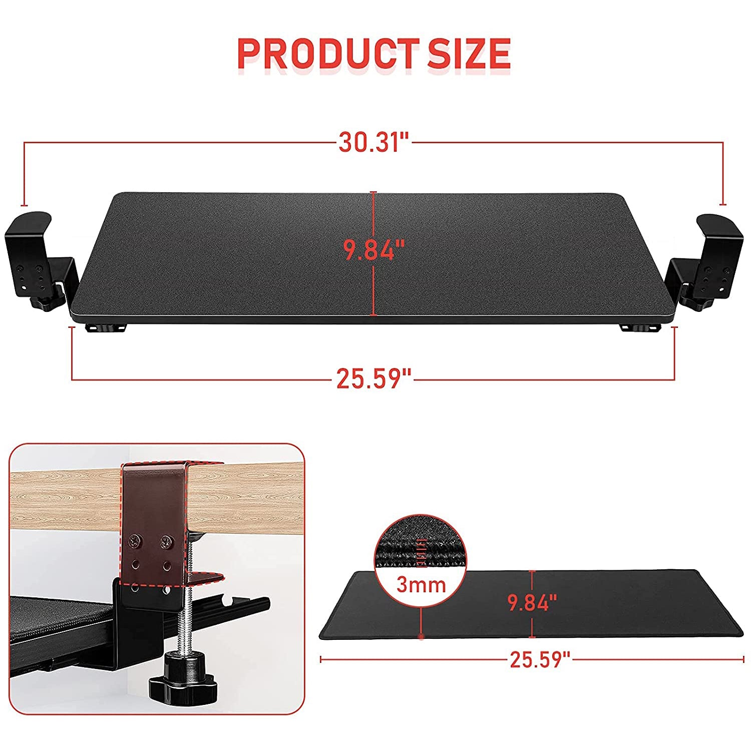 HAVIT HV-KT2101 Under Desk Keyboard Tray with Full Size Mouse Pad & C Clamp Mount System