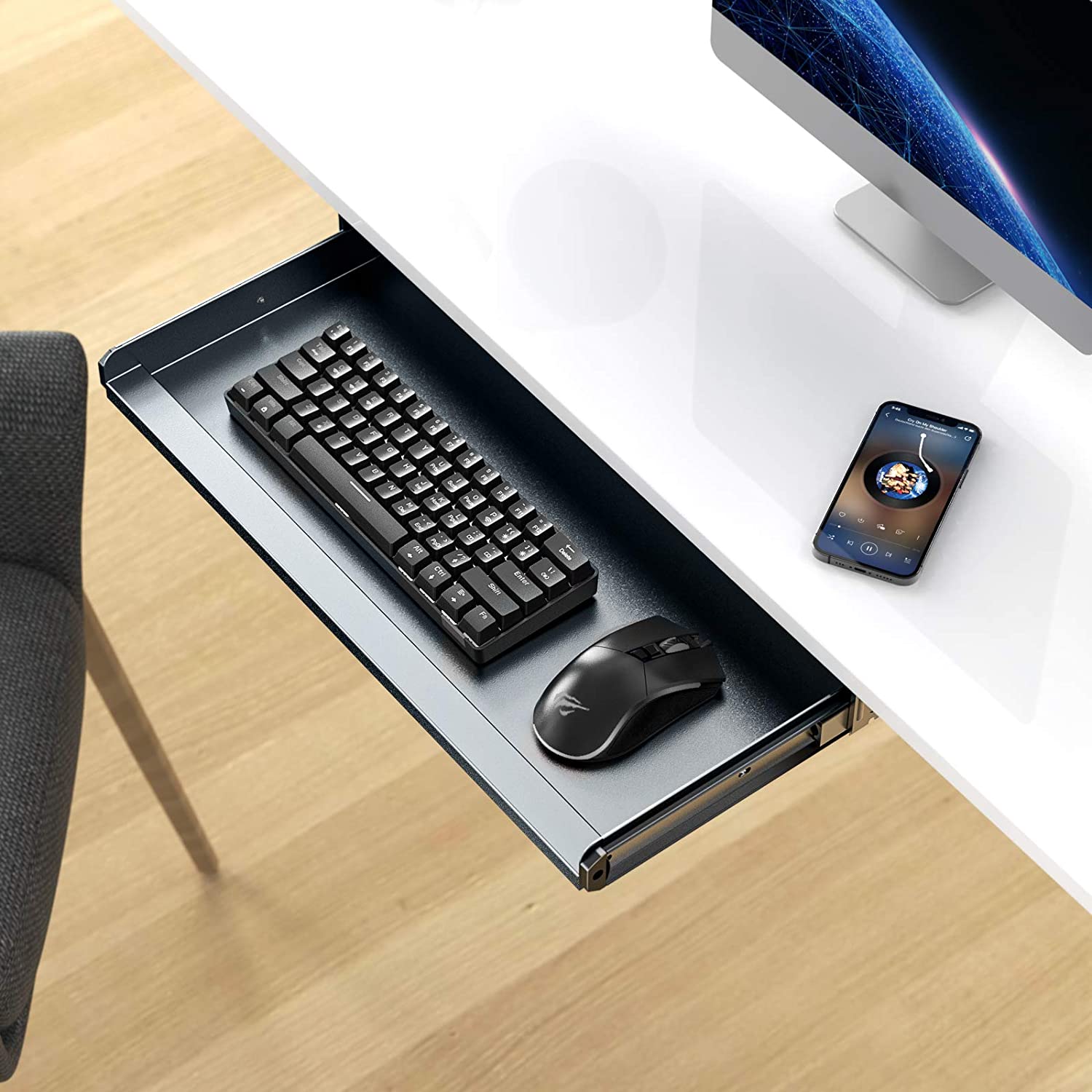 HAVIT HV-KT2201 Keyboard Tray Under Desk Drawer with Three Height Levels & Wrist Rest