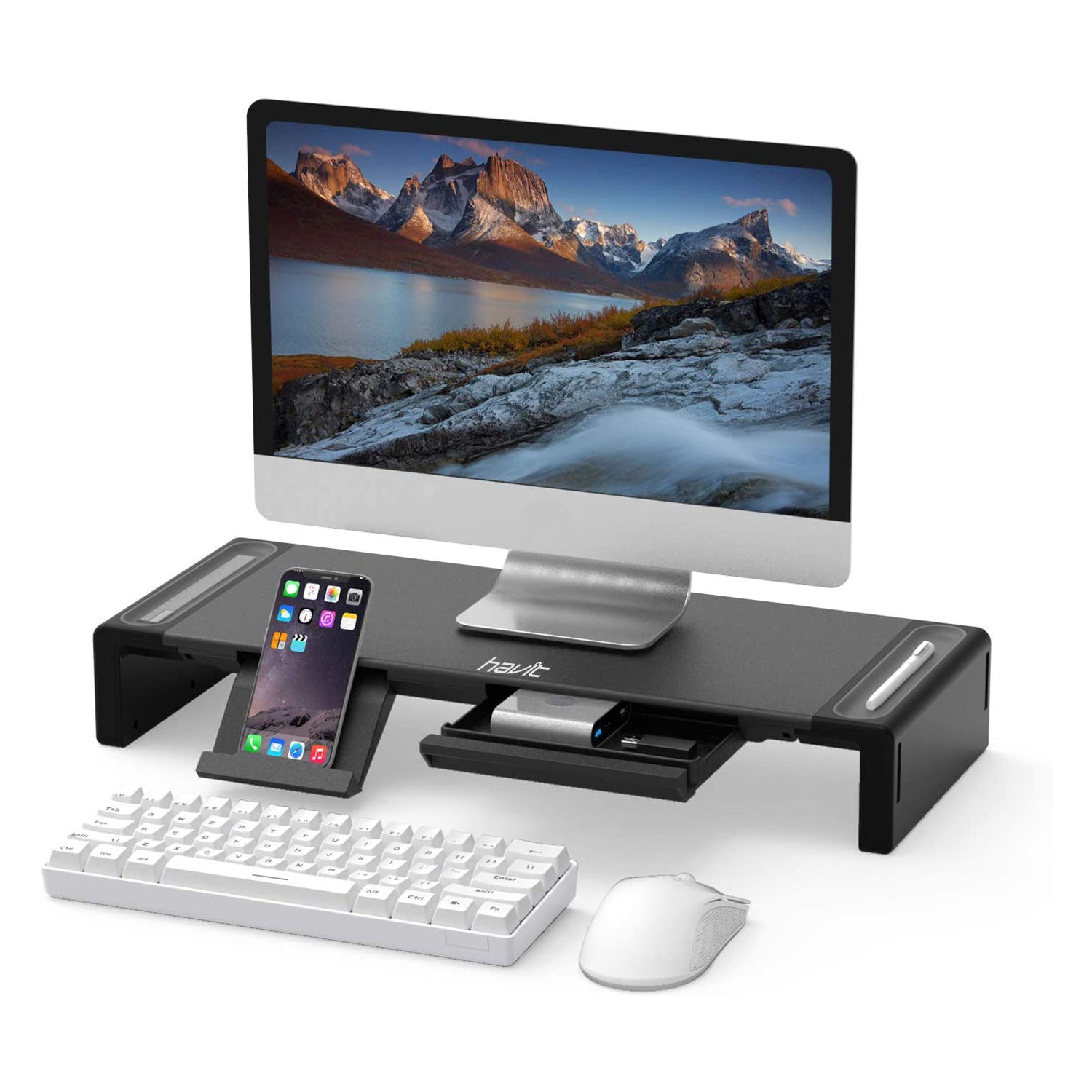 HAVIT HY-AP2002 Computer Monitor Stand with Drawer, Three Adjustable Widths