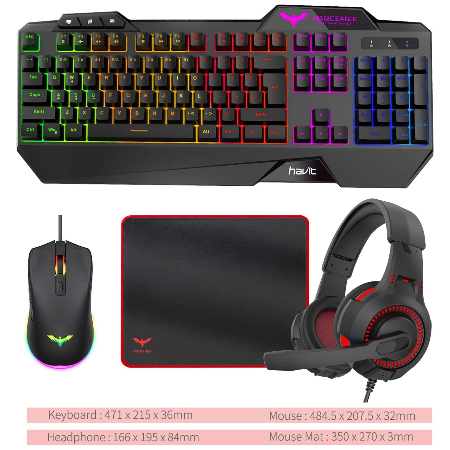 HAVIT KB392L Gaming Keyboard + Mouse + Mouse Pad + Headset Combo