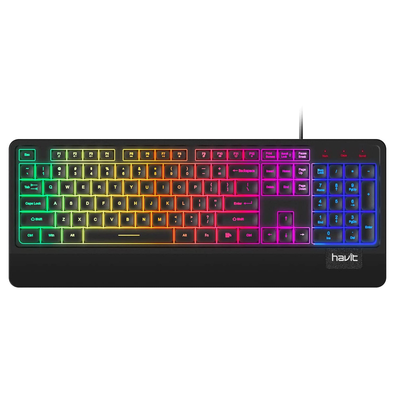 HAVIT KB488L Computer Keyboard 104 Keys with Rainbow Backlit & Wrist Rest