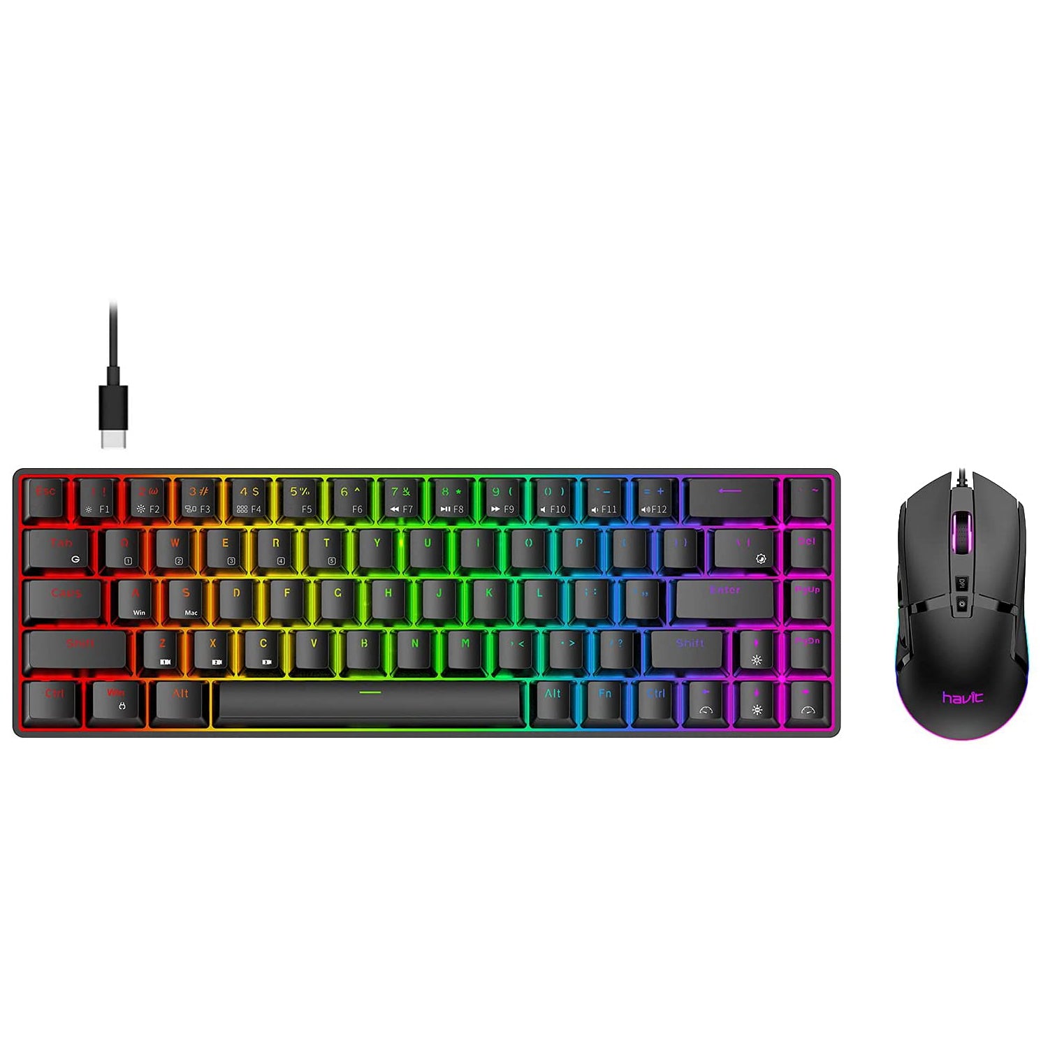 HAVIT KB498L Kabellose mechanische Tastatur und programmierbare RGB-Maus-Kombination – 60 % Tastatur mit Bluetooth-/kabelgebundenen Modi 