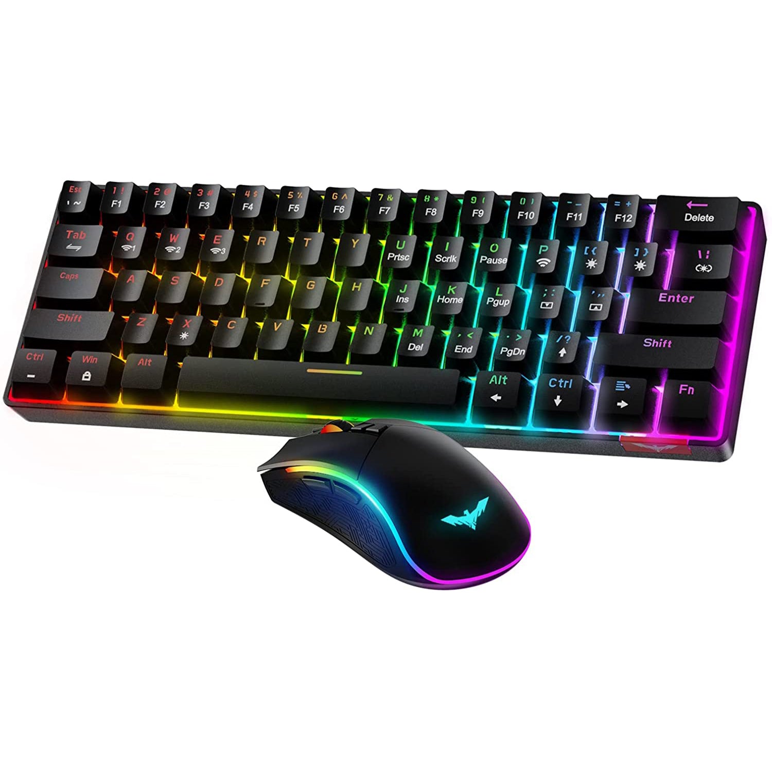 HAVIT KB611CM 60 % mechanische Tastatur und programmierbare RGB-Maus-Kombination – 61 Tasten, kabelgebunden, Typ-C, Hintergrundbeleuchtung 