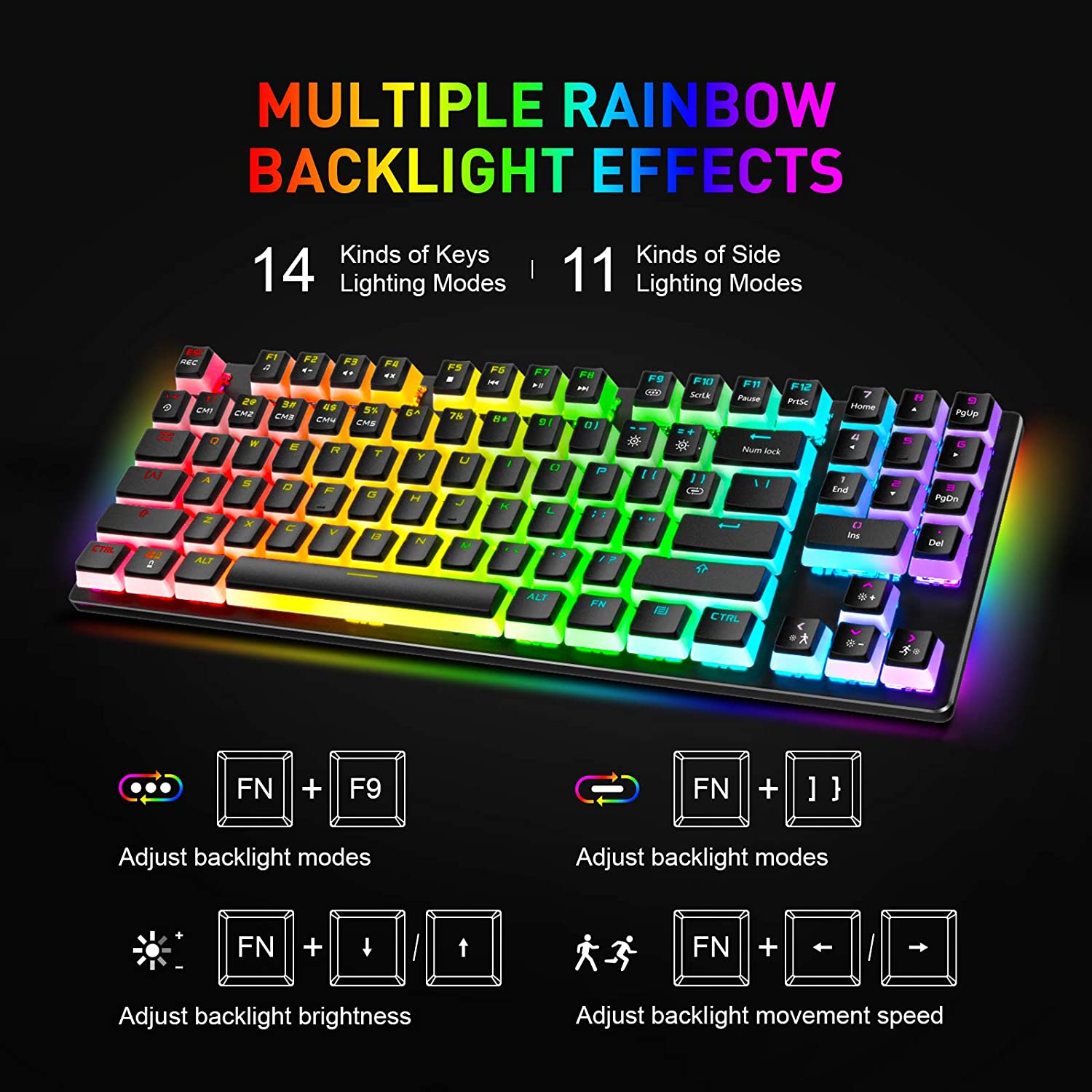 HAVIT KB851L Gaming Mechanical Keyboard with 89 Keys PBT Pudding Keycaps & RGB Backlights