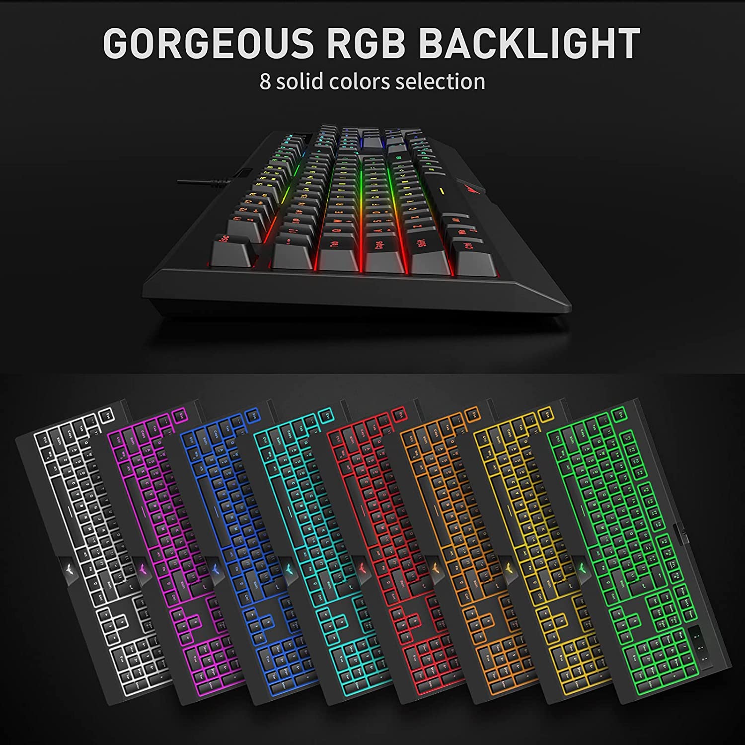 HAVIT KB854L RGB Gaming Keyboard & 6400 DPI Programmable Mouse Combo, 104-Key 7 Color Backlit