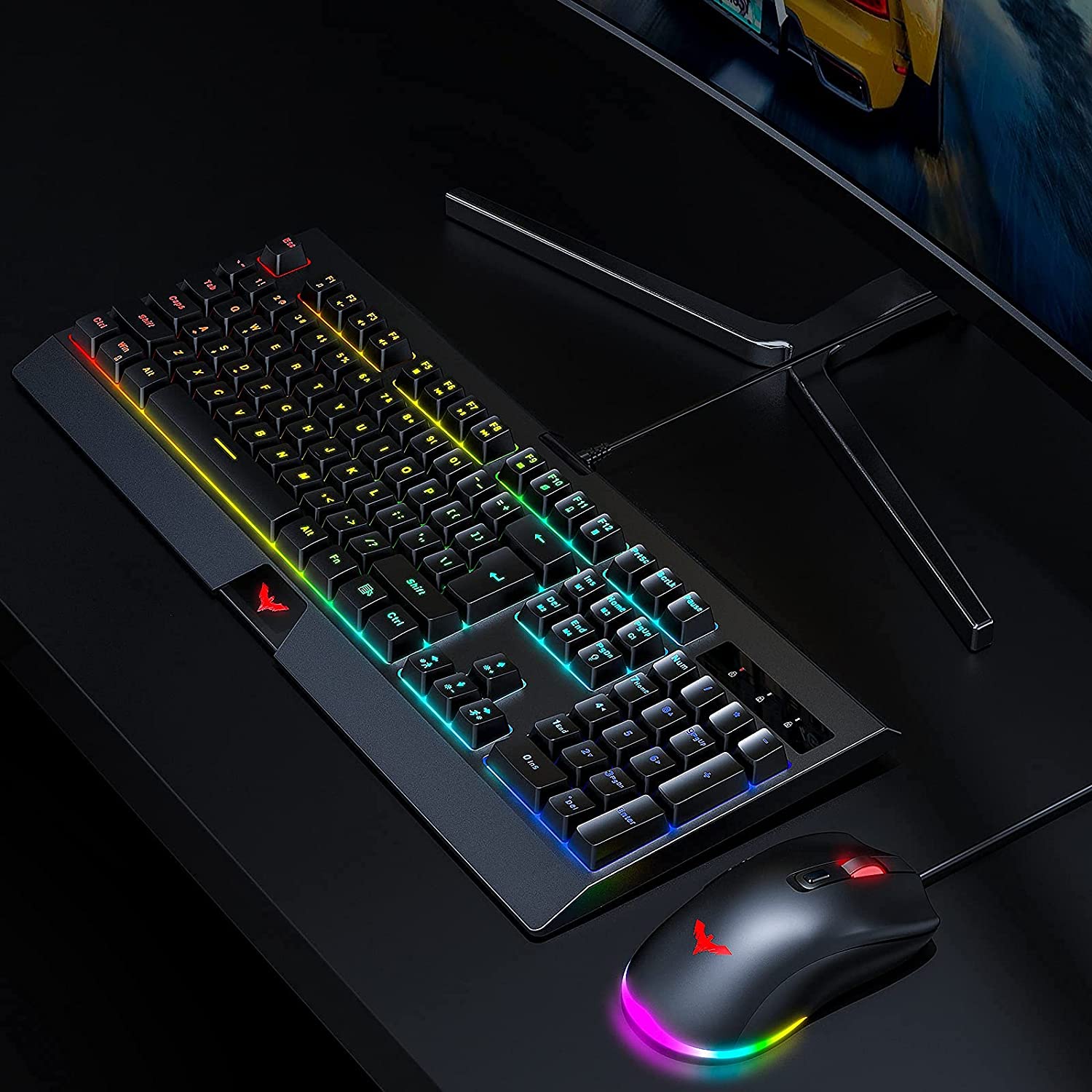 HAVIT KB854L RGB Gaming Keyboard & 6400 DPI Programmable Mouse Combo, 104-Key 7 Color Backlit