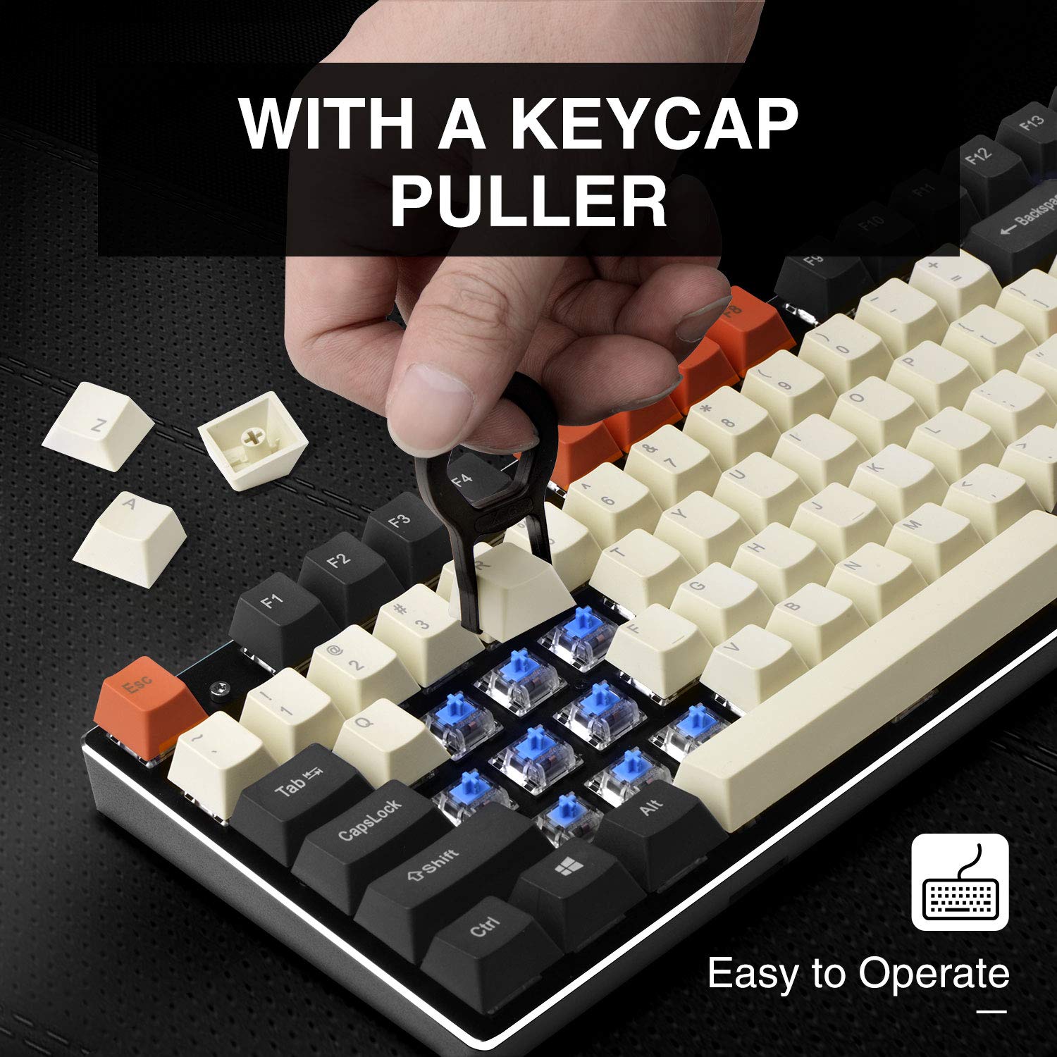 HAVIT KC23 PBT Keycaps 104 Клавиши со съемником для механической клавиатуры Cherry MX (Черный , белый и Оранжевый)
