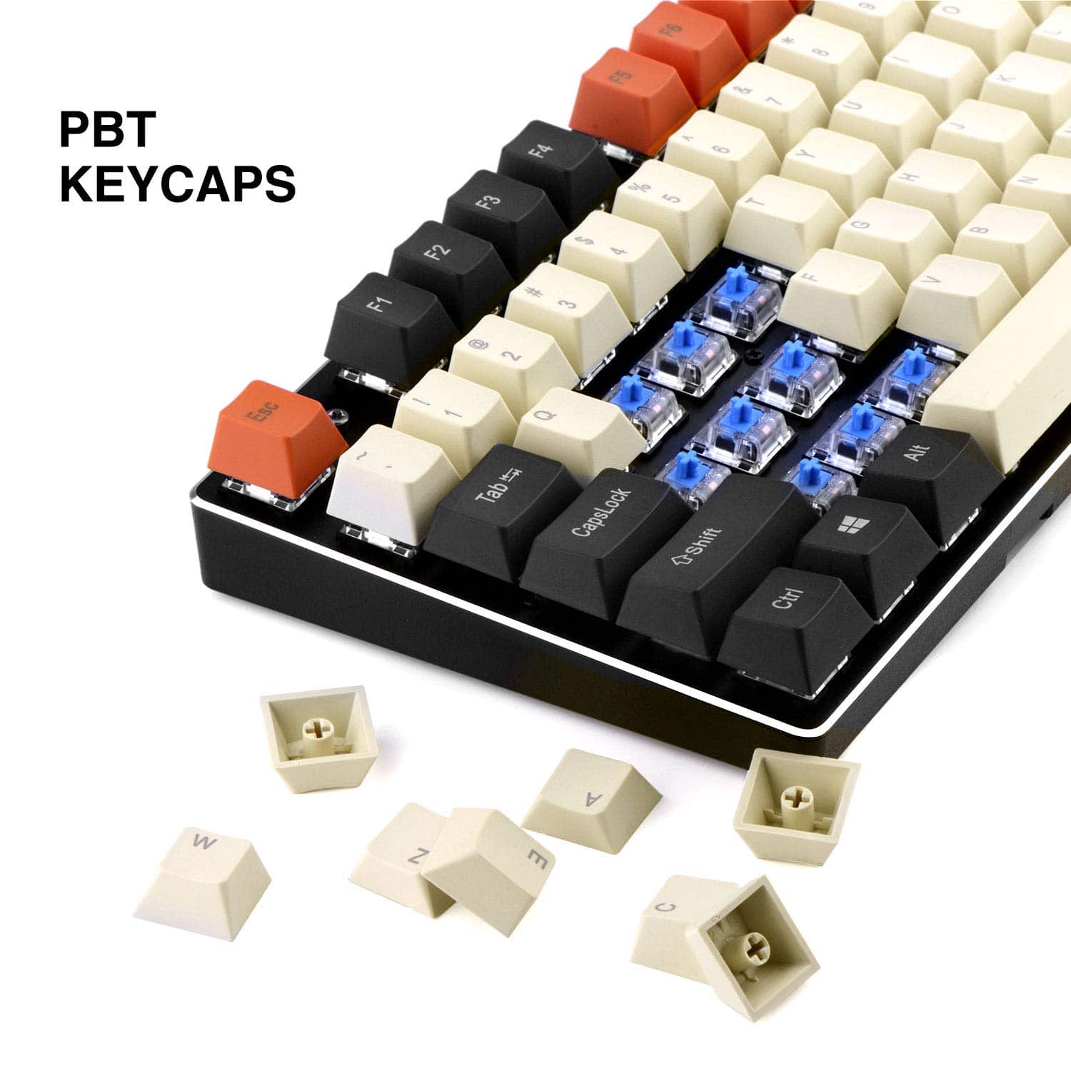 HAVIT KC23 PBT Keycaps 104 Keys with Puller for Cherry MX Mechanical Keyboard (Black & White & Orange)