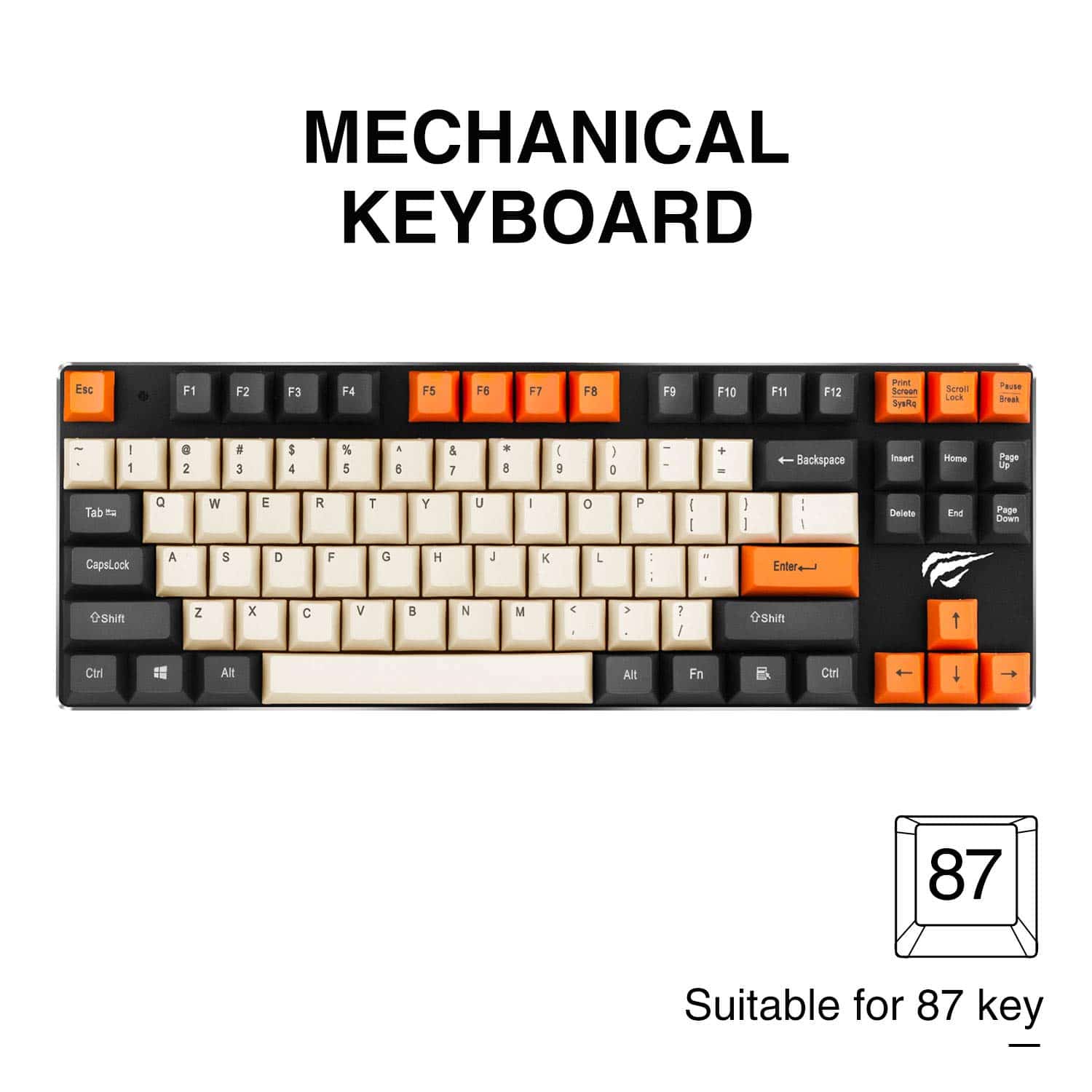 HAVIT KC23 PBT Keycaps 104 Клавиши со съемником для механической клавиатуры Cherry MX (Черный , белый и Оранжевый)