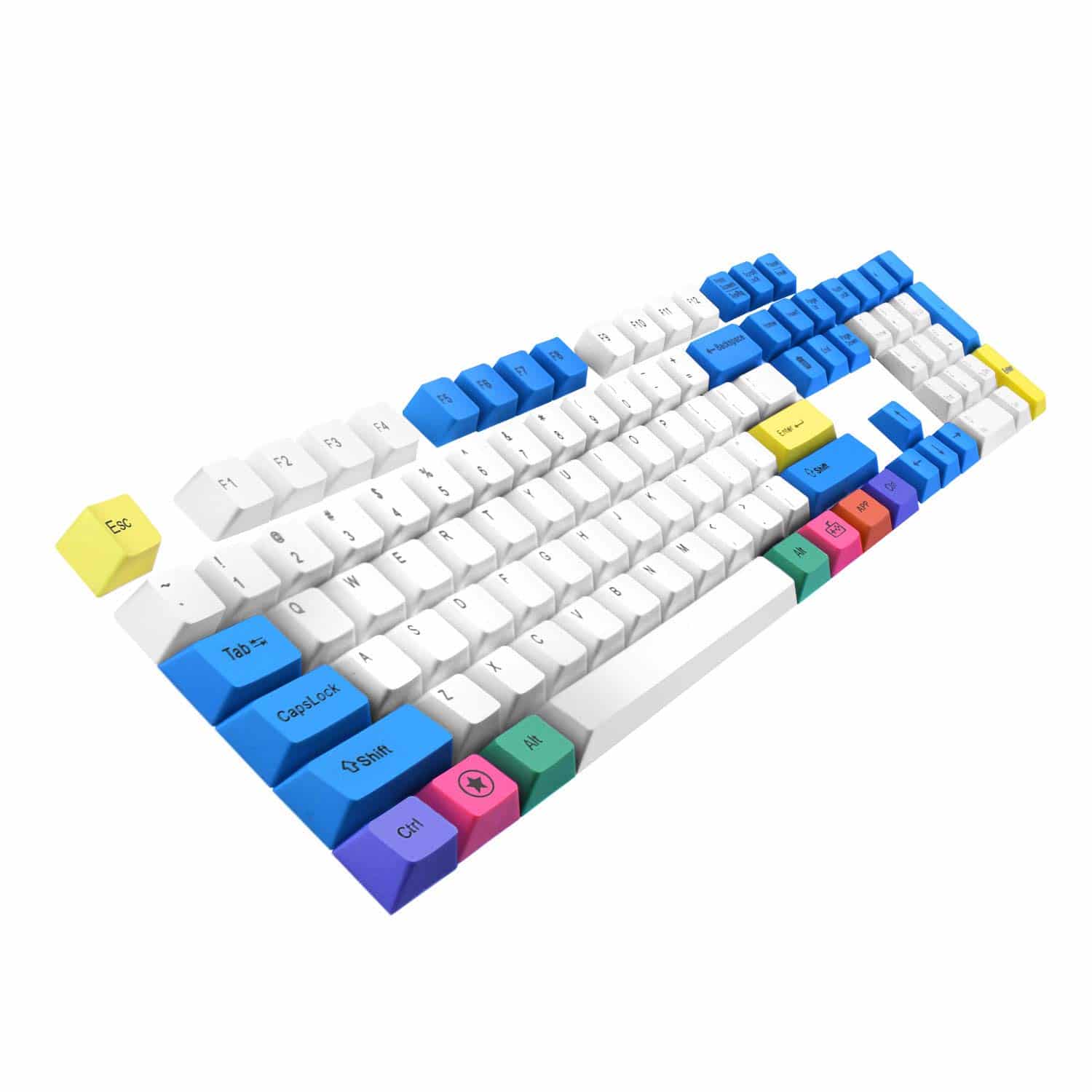 HAVIT KC25 PBT Keycaps 104 Keys with Puller for Cherry MX Mechanical Keyboard (White & Blue &Yellow)