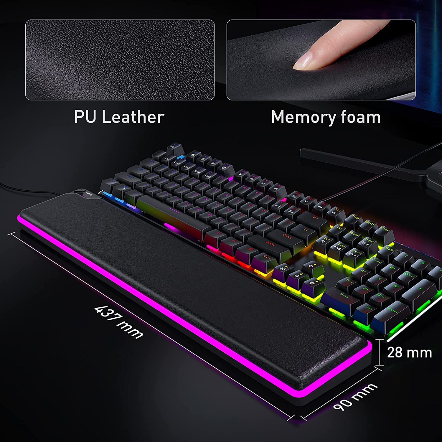 HAVIT MP906 RGB Keyboard Wrist Rest, Memory Foam Material, for Computer Laptop Office, PC Gaming