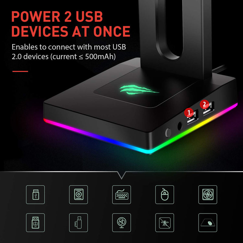 Support pour Casque Gaming RGB avec Hub 2 Ports USB