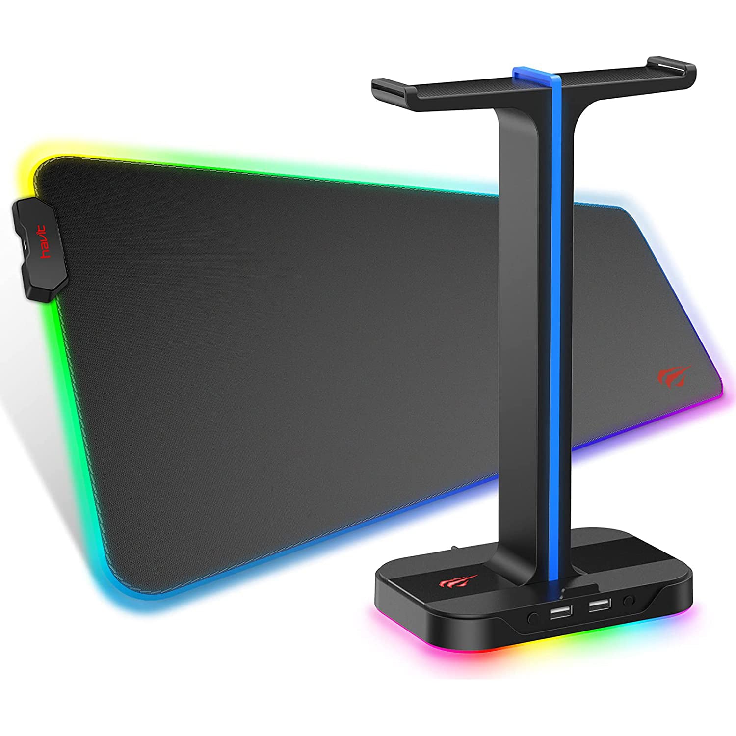 HAVIT TH680 RGB Gaming Mouse Pad and Dual Hanger Headset Stand Combo