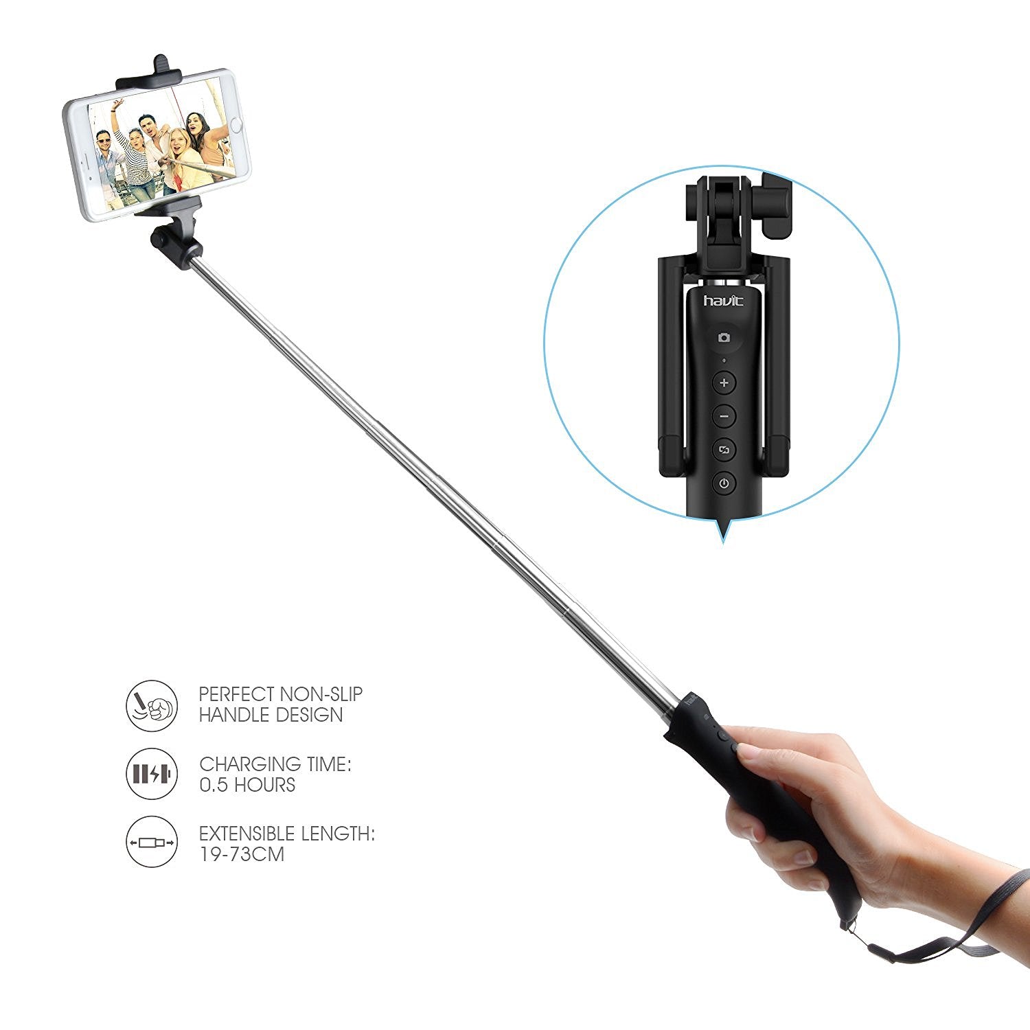 HAVIT HV-BTM27 Bluetooth Remote Shutter Selfie Stick