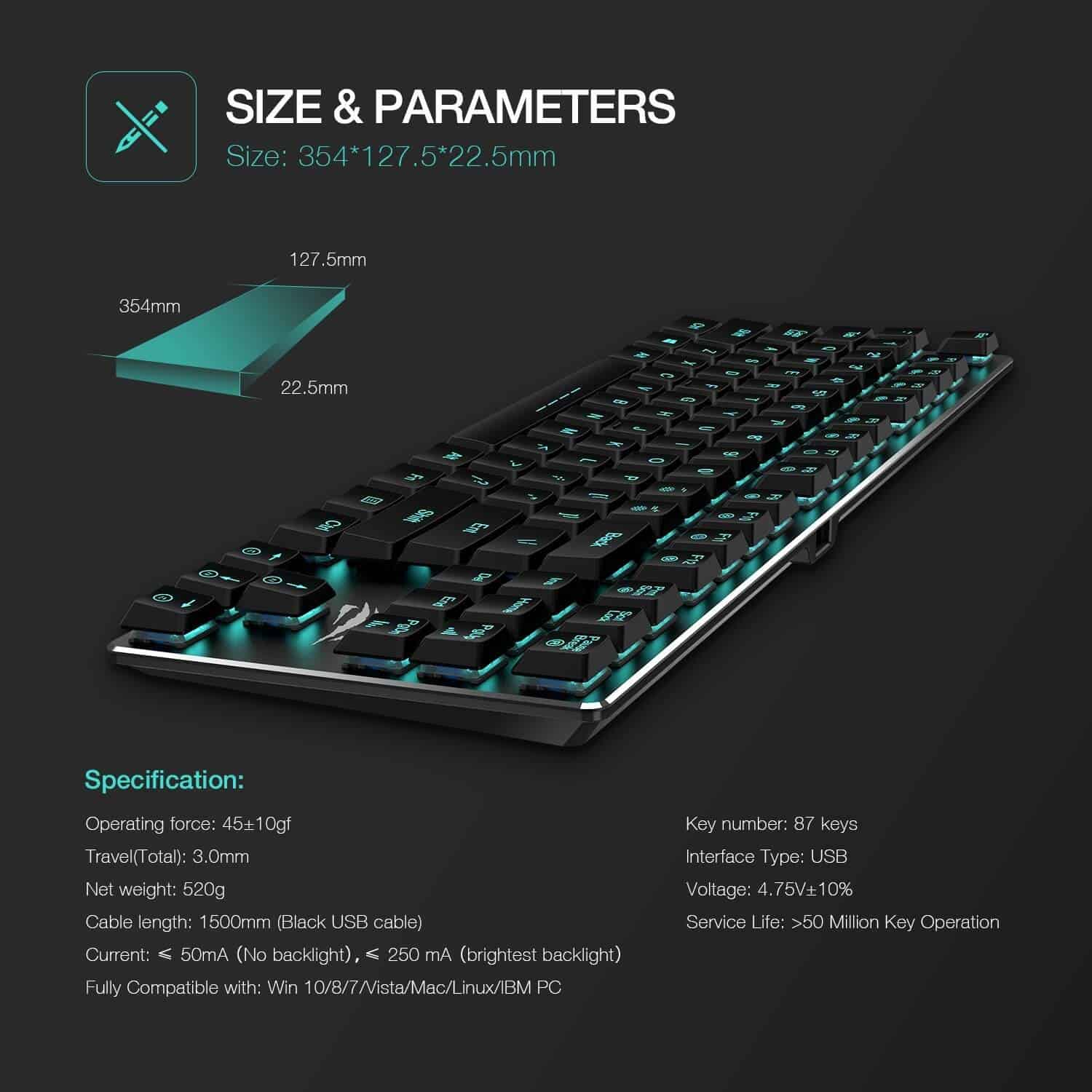 Low Profile Mechanical Keyboard - HAVIT HV-KB390L - 87-Key - LED