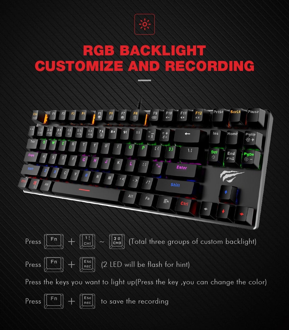HAVIT HV-KB435L Tenkeyless 機械鍵盤，87 鍵，RGB 背光