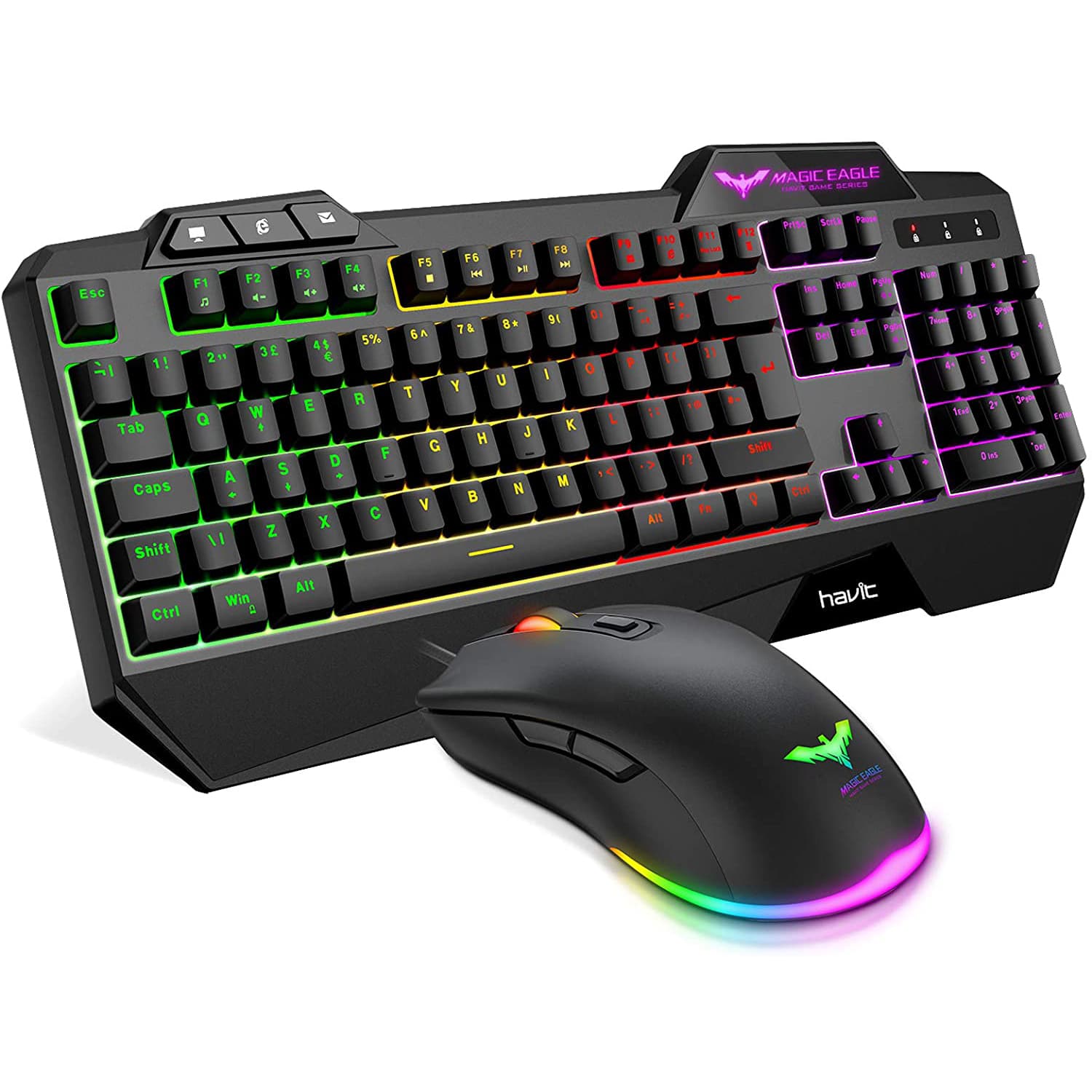 HAVIT HV-KB558CM Gaming Keyboard and Mouse Combo (Rainbow Backlit) UK Layout