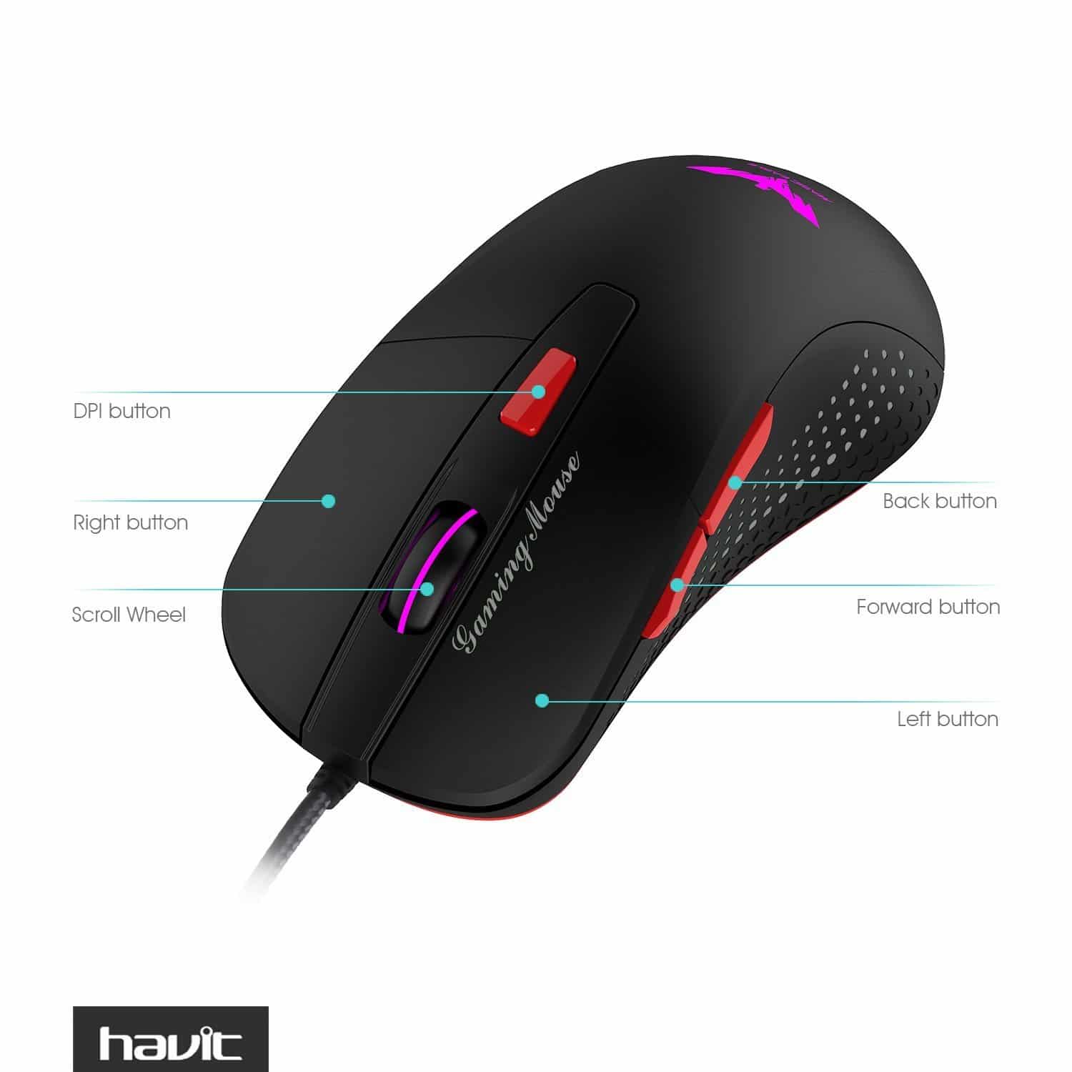 HAVIT HV-MS745 Ergonomic Gaming Mouse with AVAGO 5050, 2800 DPI, 4 LED