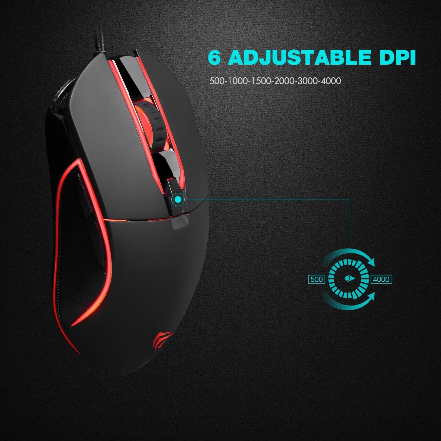 HAVIT HV-MS761 6-Button Gaming Mouse with Avago A3050 Chipset, Up to 4000 DPI, RGB